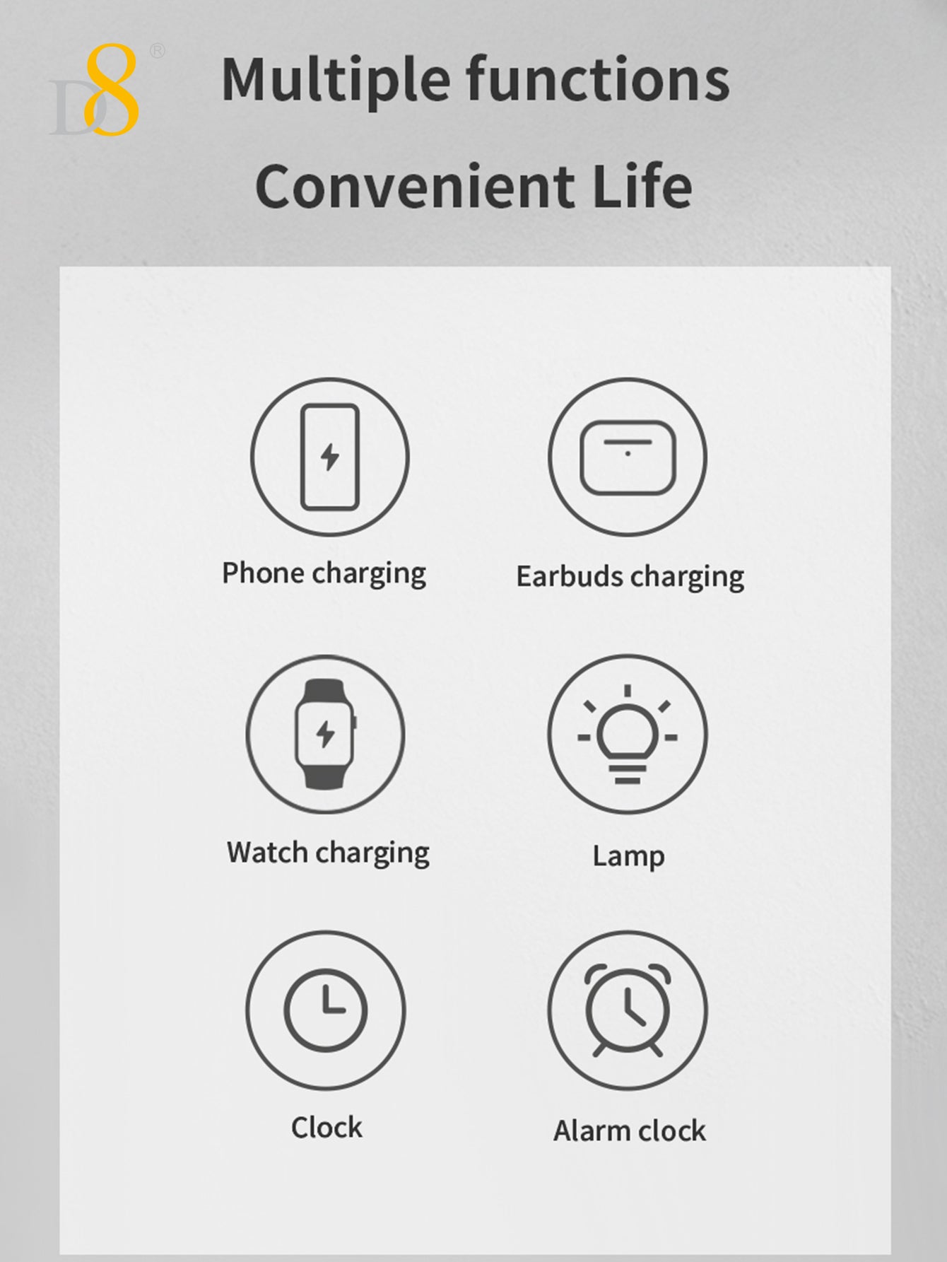 D8 3-in-1 Wireless Charger with LED Night Light for iPhone/Apple Watch