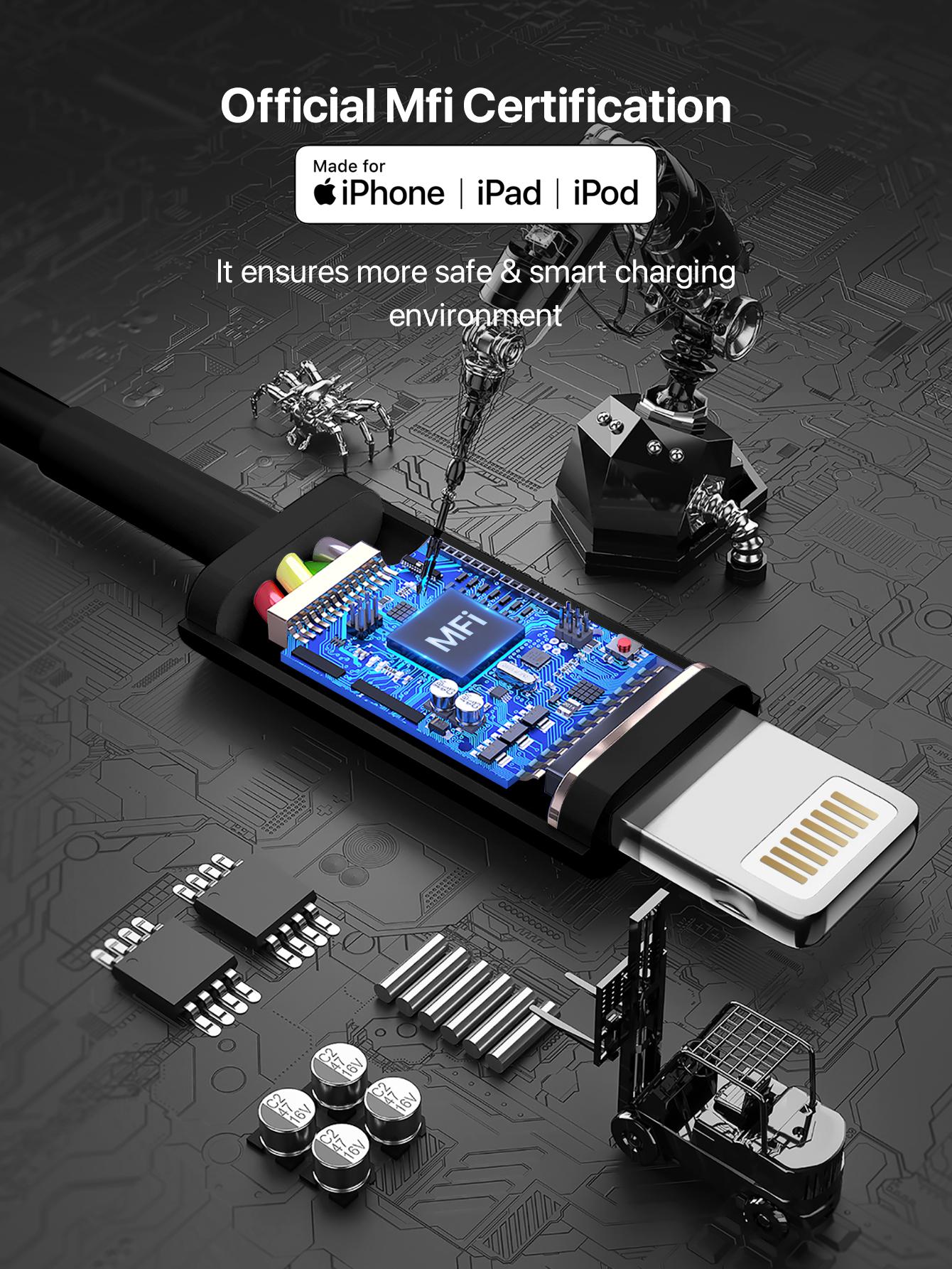 D8 MFi Certified iPhone Charger Cable (3.3FT, USB A to Lightning, 2.4A Fast Charging)