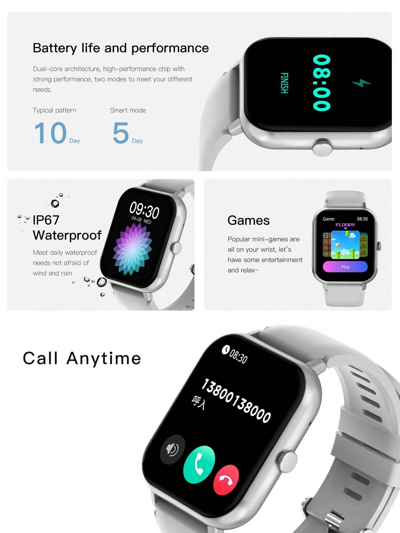 D8 Women's Smartwatch, 1.83" Touchscreen, Waterproof, 100+ Sports Modes