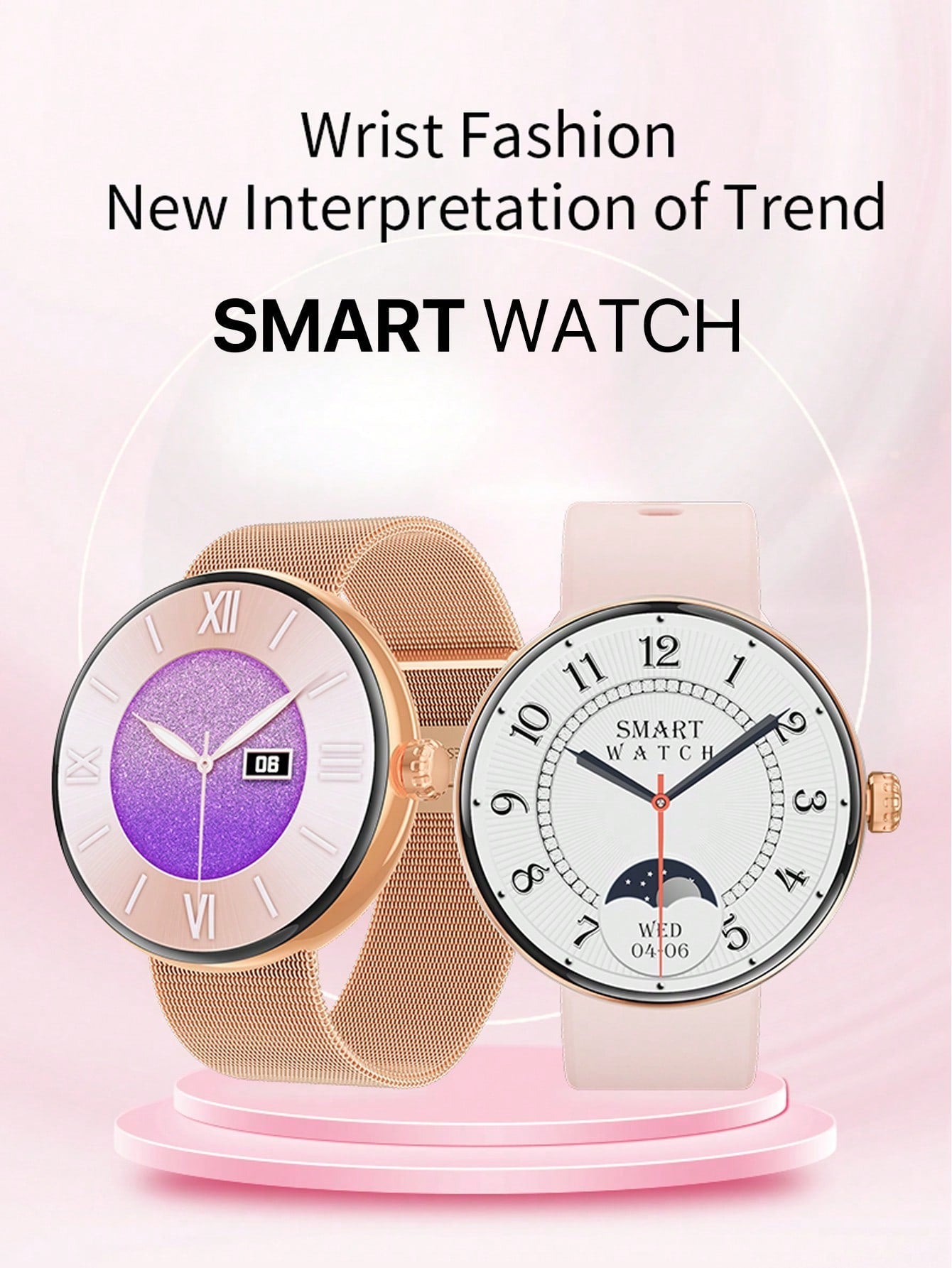 D8 Smartwatch for Women, 1.3" HD Screen, Waterproof Fitness Tracker, Gold