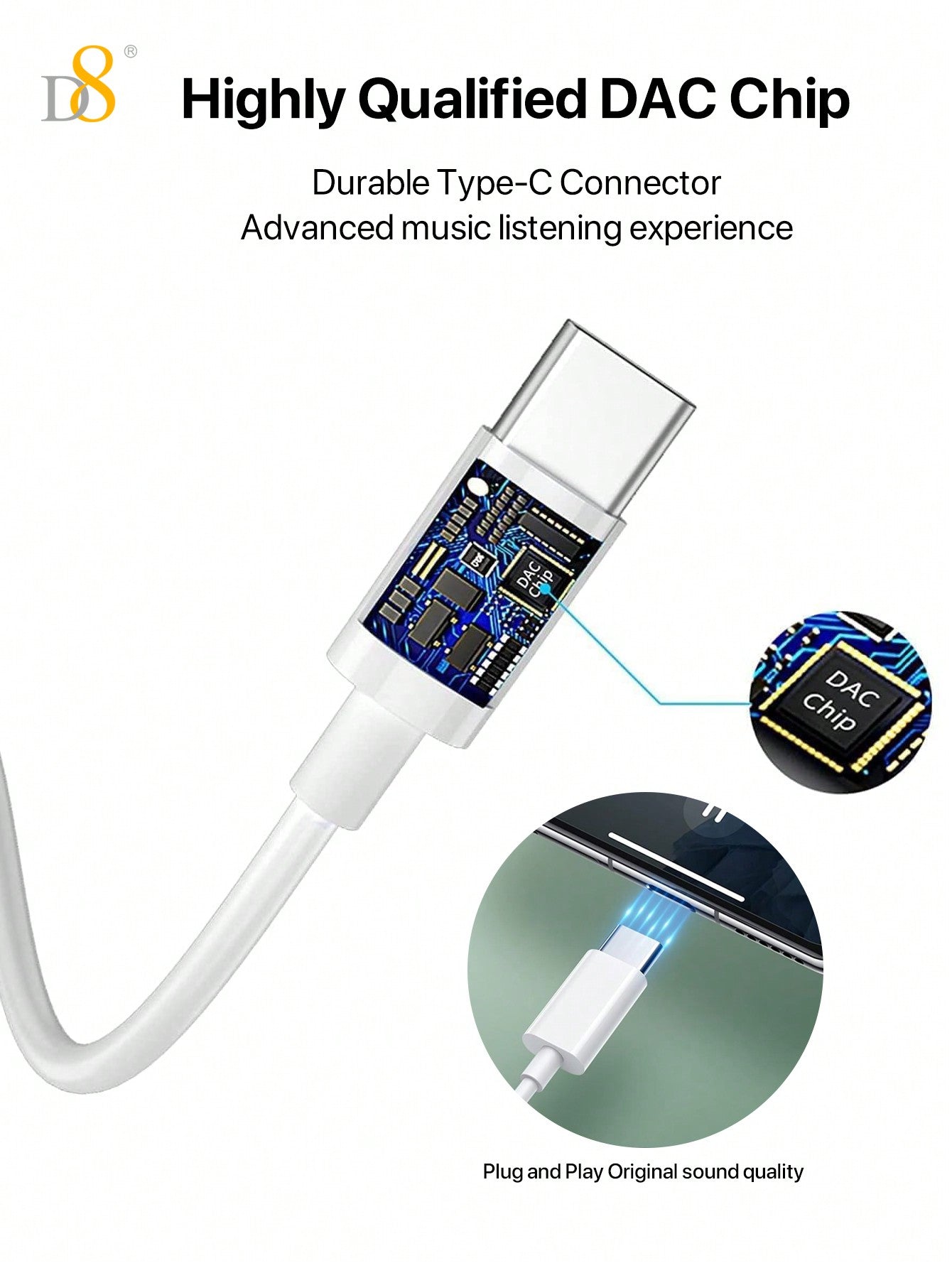 D8 Type C Headphones with Mic & Volume Control - In-Ear Earphones for iPhone 16, iPad Pro, Galaxy & More