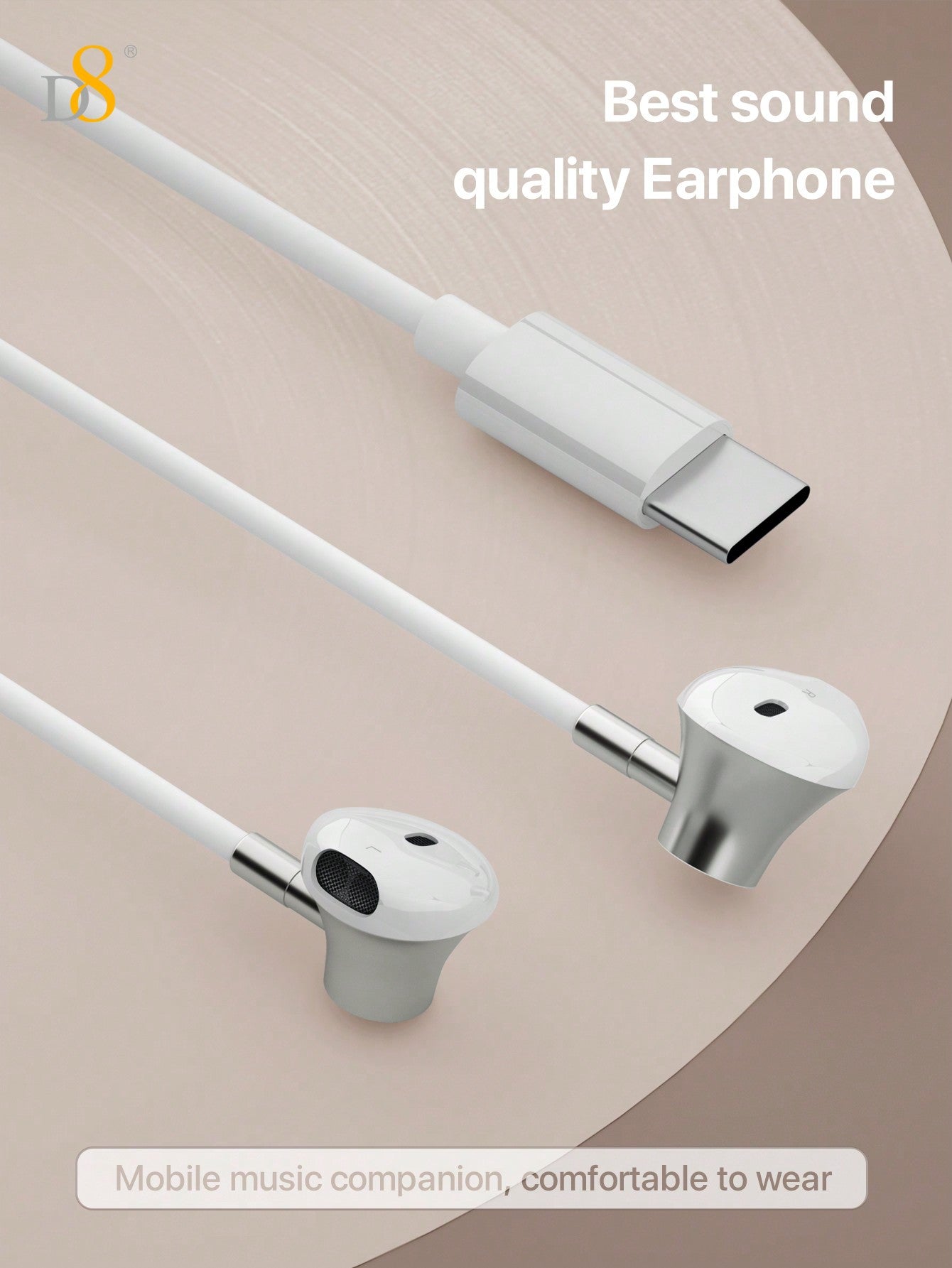 D8 Type C Headphones with Mic & Volume Control - In-Ear Earphones for iPhone 16, iPad Pro, Galaxy & More