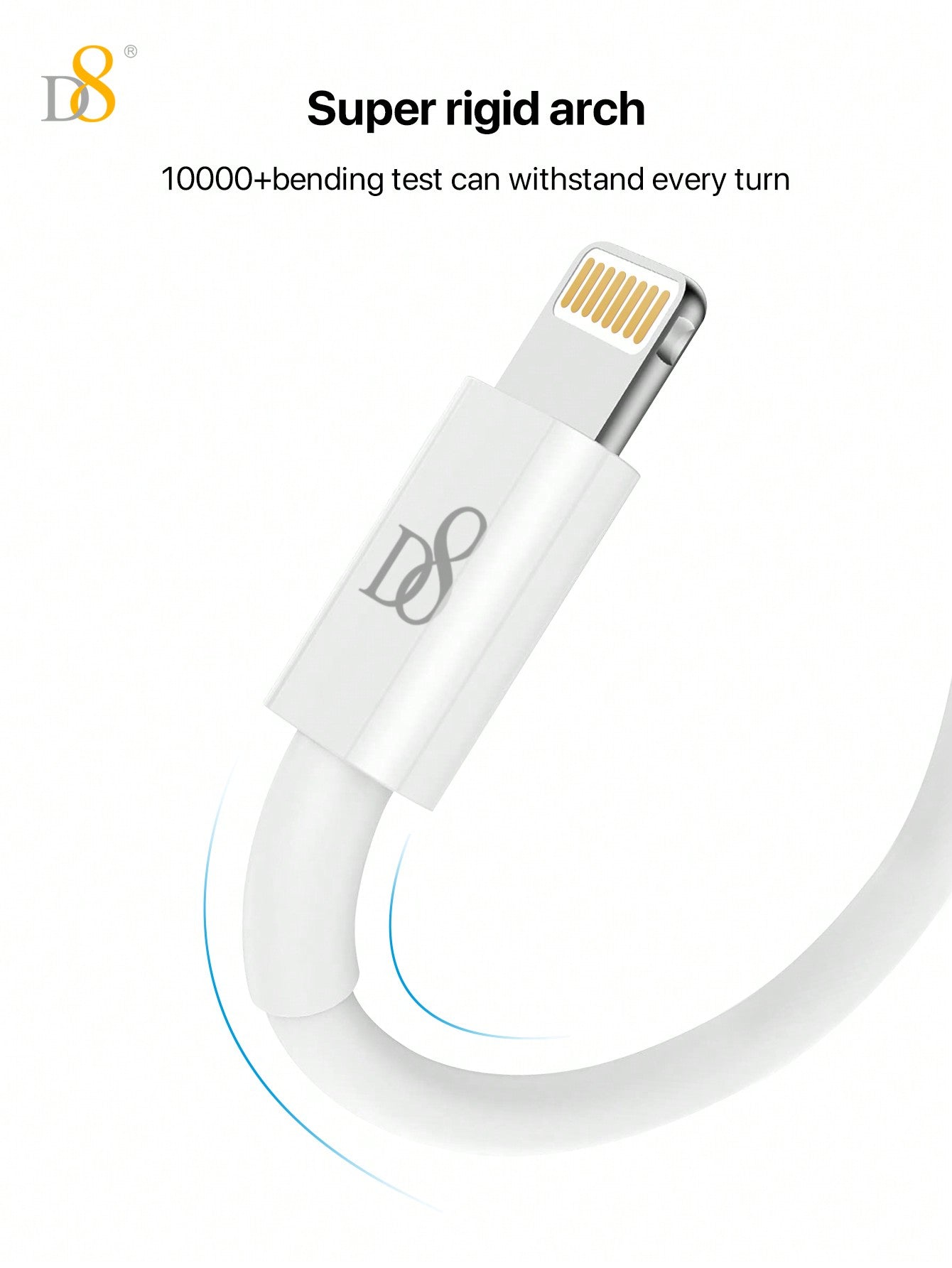 D8 USB A to Lightning Cable 2.4A Fast Charging (MFi Certified, 2-Pack)