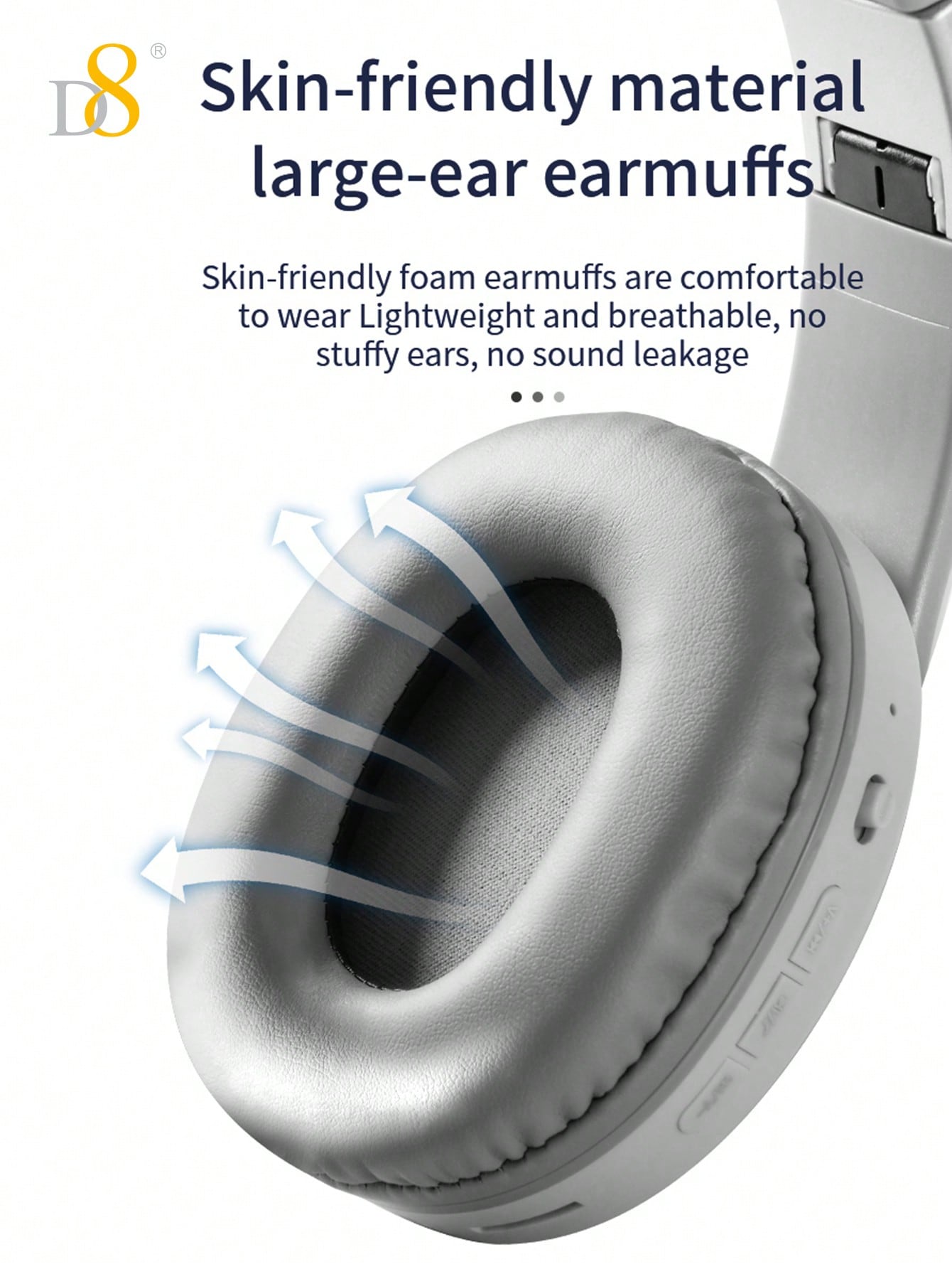 D8 Foldable Over-Ear Headphones, Wireless/Wired, Mic, Deep Bass, 10H Playtime