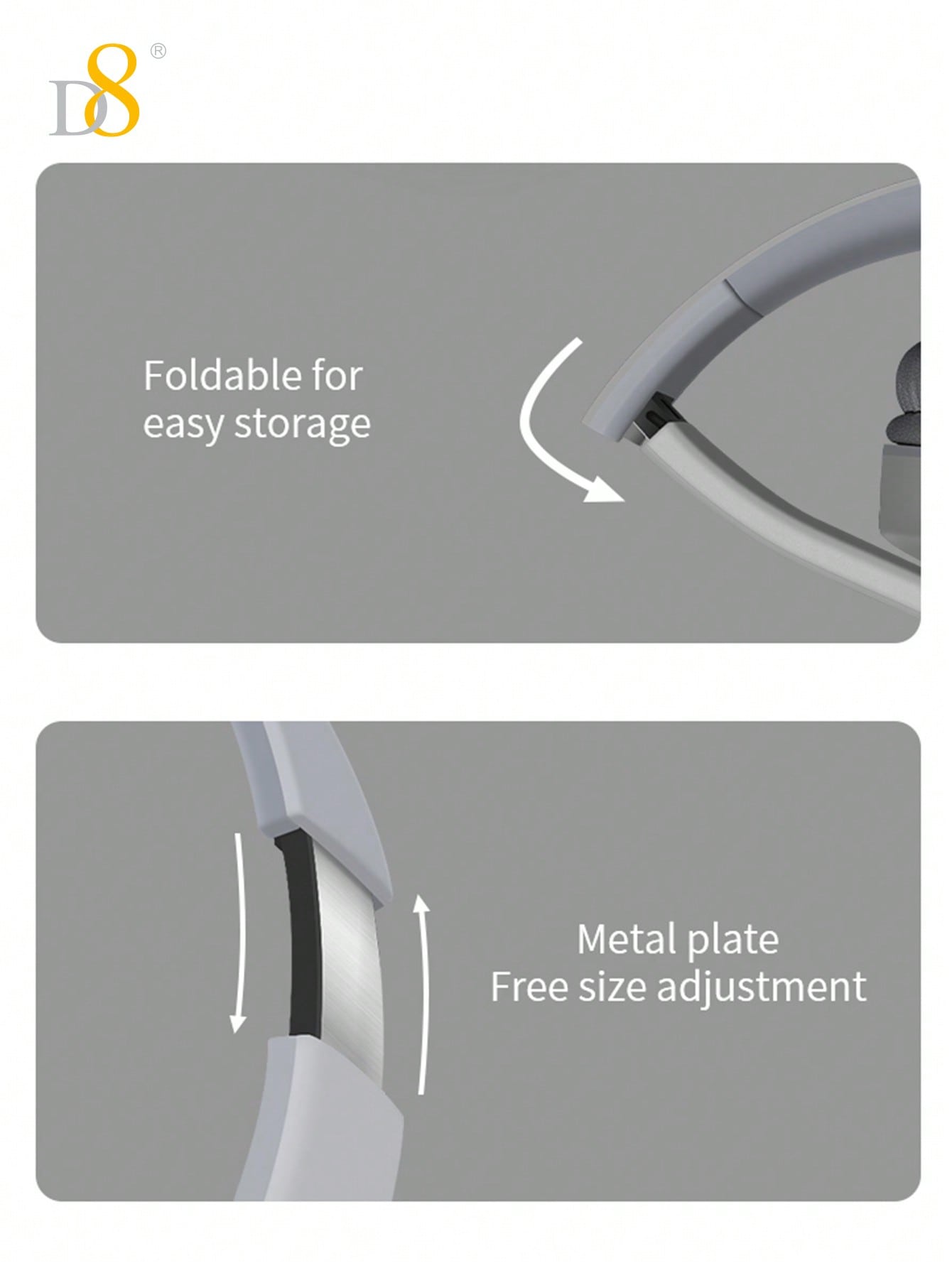 D8 Foldable Over-Ear Headphones, Wireless/Wired, Mic, Deep Bass, 10H Playtime