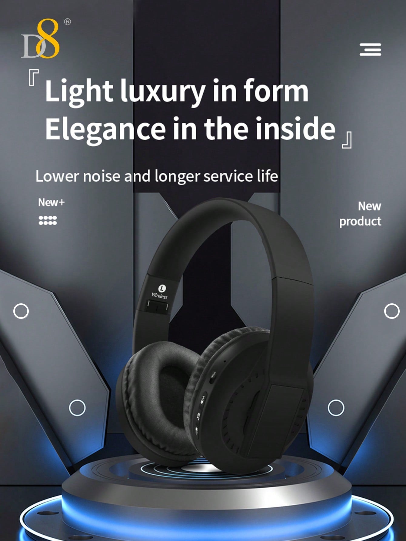 D8 Foldable Over-Ear Headphones, Wireless/Wired, Mic, Deep Bass, 10H Playtime