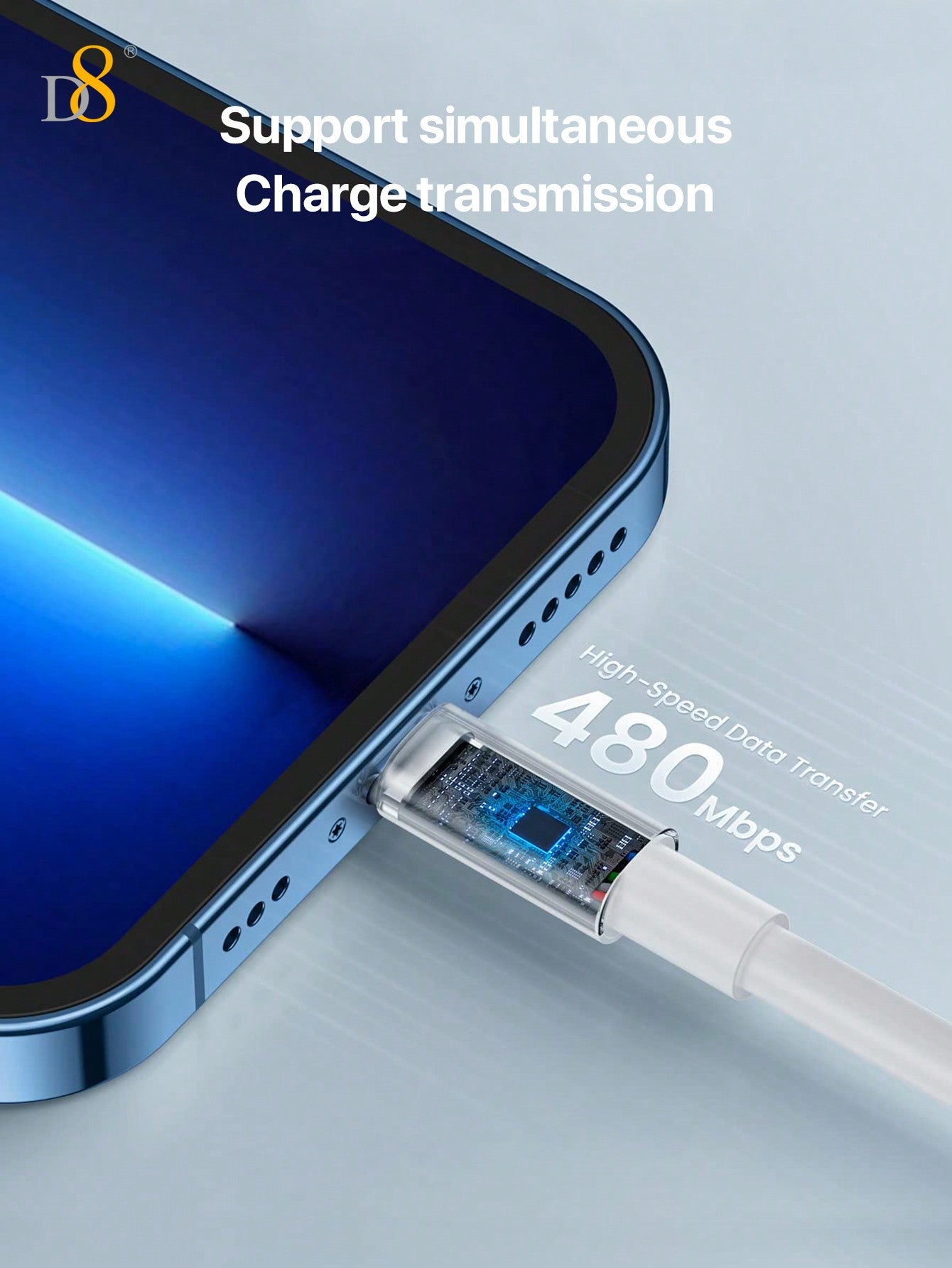 D8 iPhone Charger Cable (0.25M, USB A to Lightning, MFi Certified, 2.4A Fast Charging)