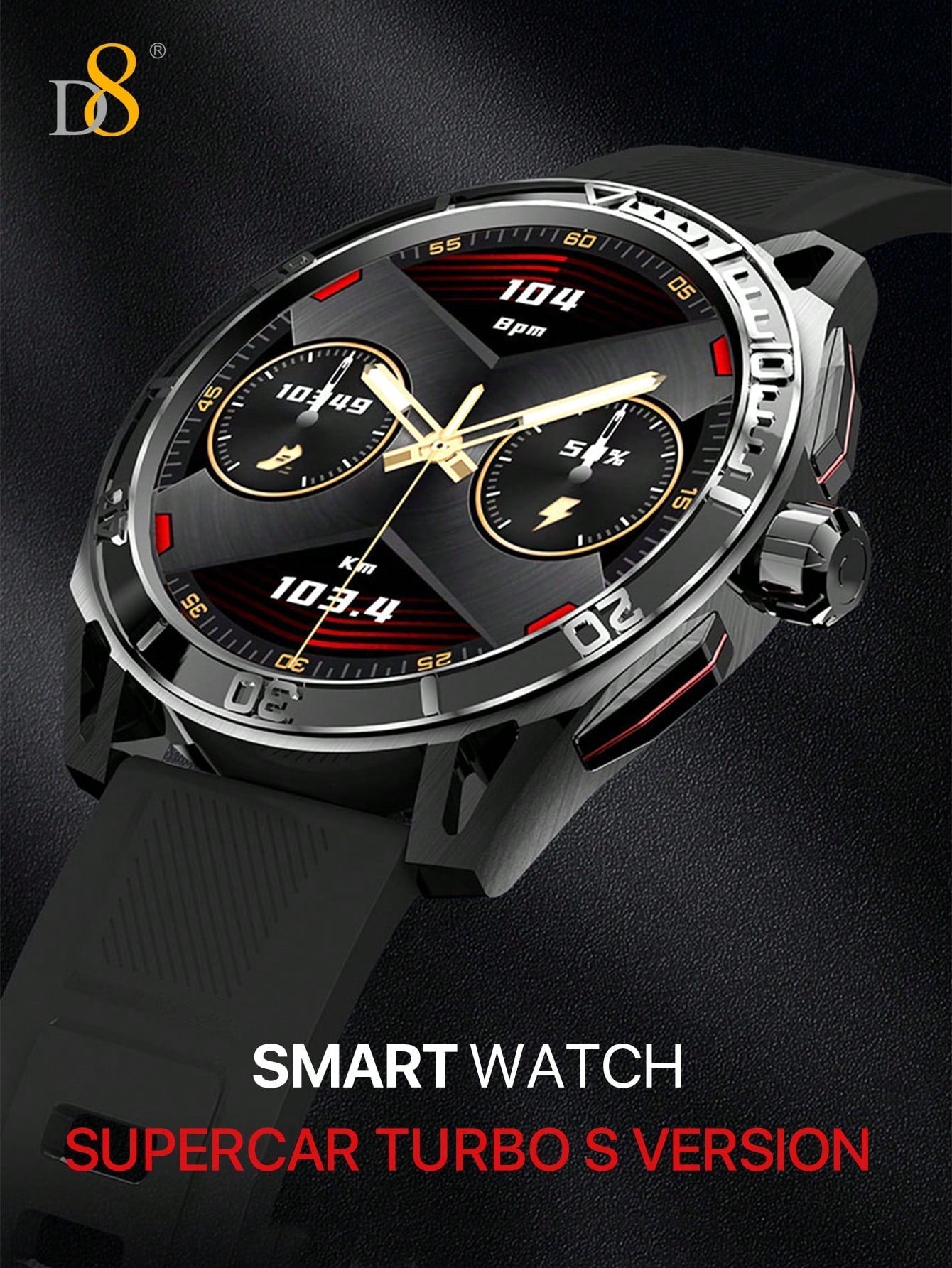 D8 1Pc Multi-Sport Mode Fitness Watch for Men - 1.43" Waterproof, Compatible with Android & iPhone