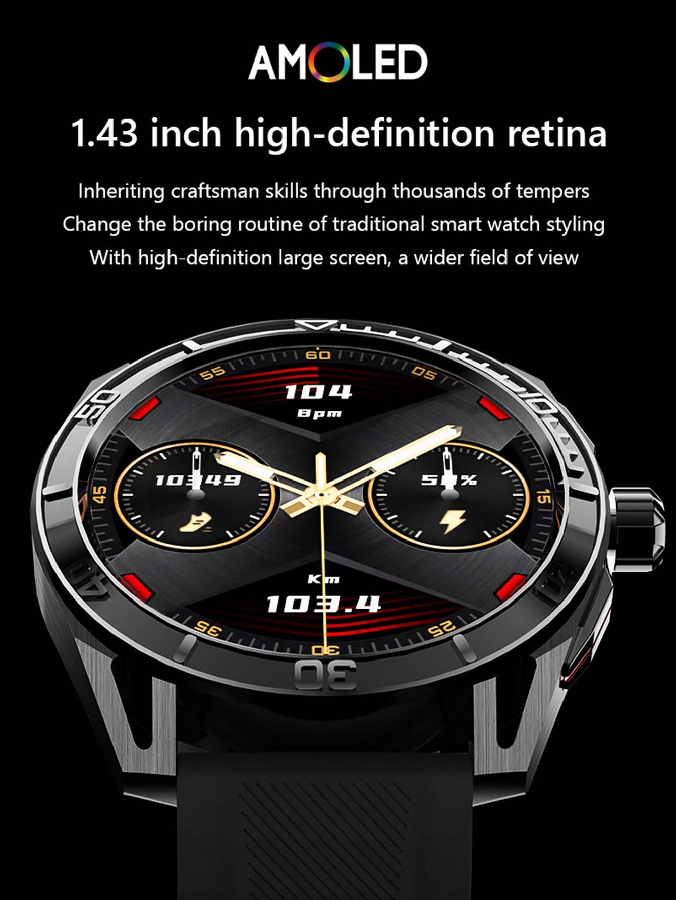 D8 1Pc Multi-Sport Mode Fitness Watch for Men - 1.43" Waterproof, Compatible with Android & iPhone