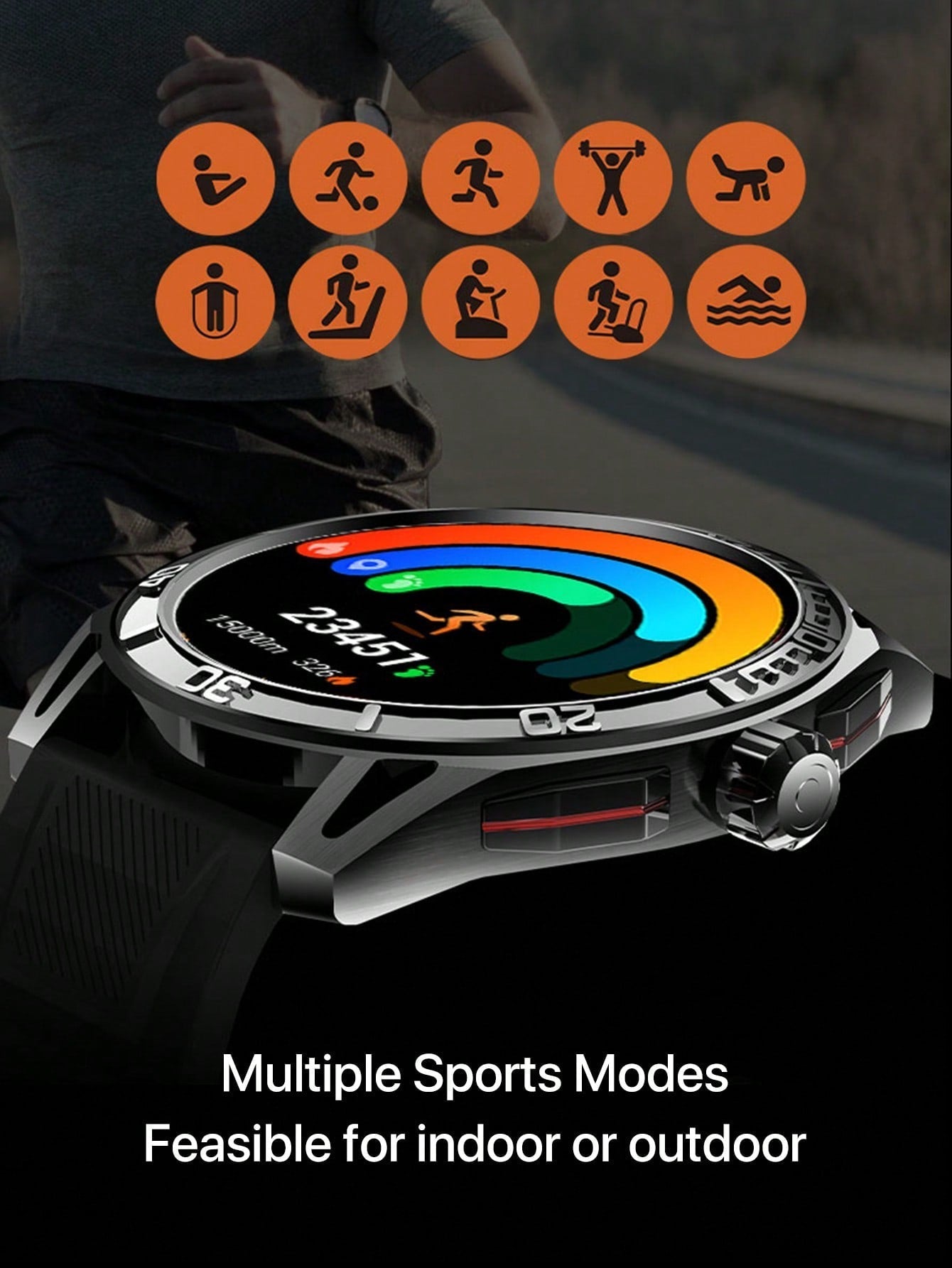 D8 1Pc Multi-Sport Mode Fitness Watch for Men - 1.43" Waterproof, Compatible with Android & iPhone
