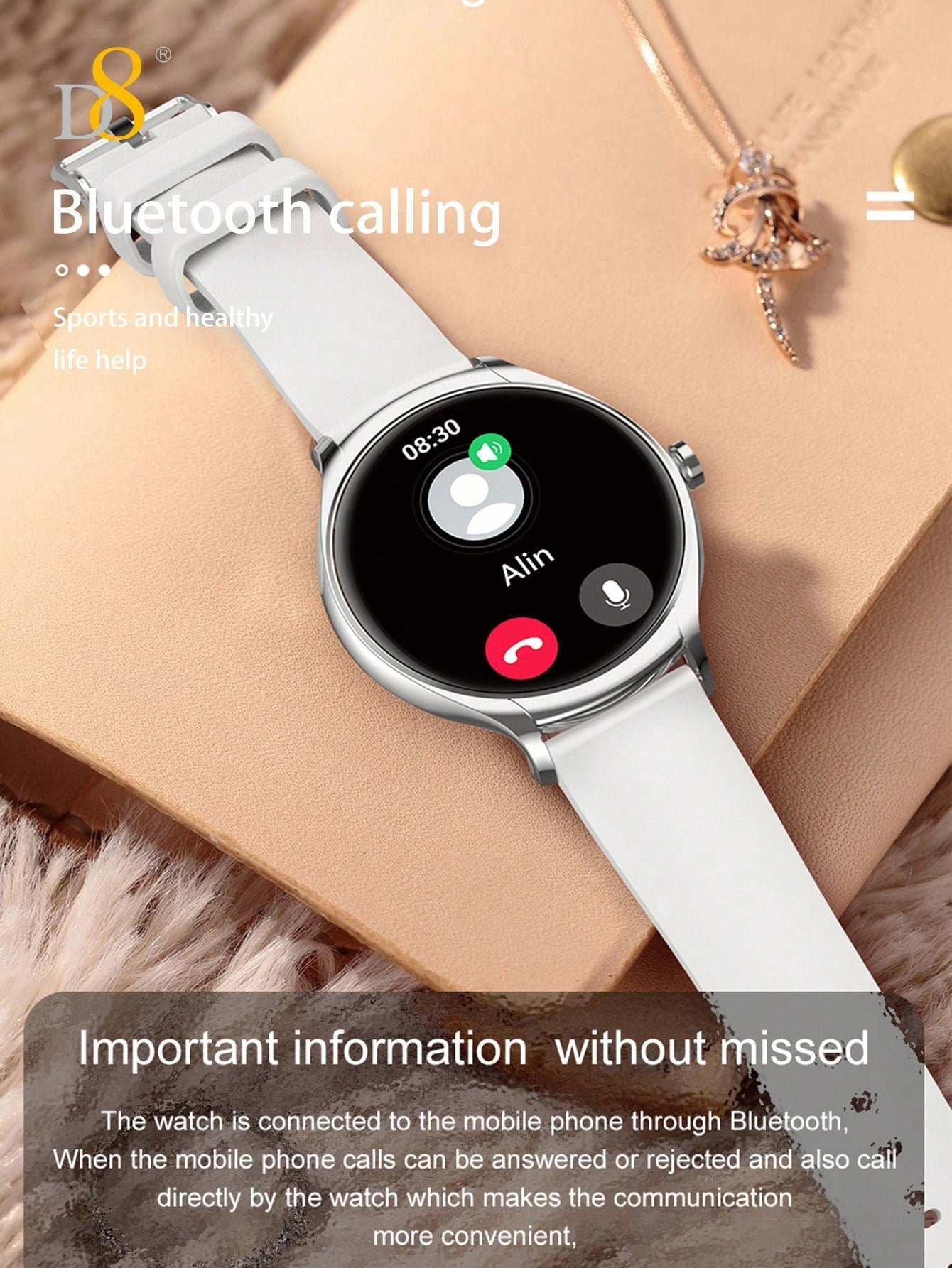 D8 Women's Smartwatch, 1.39" Touchscreen, Waterproof, 100+ Sports Modes