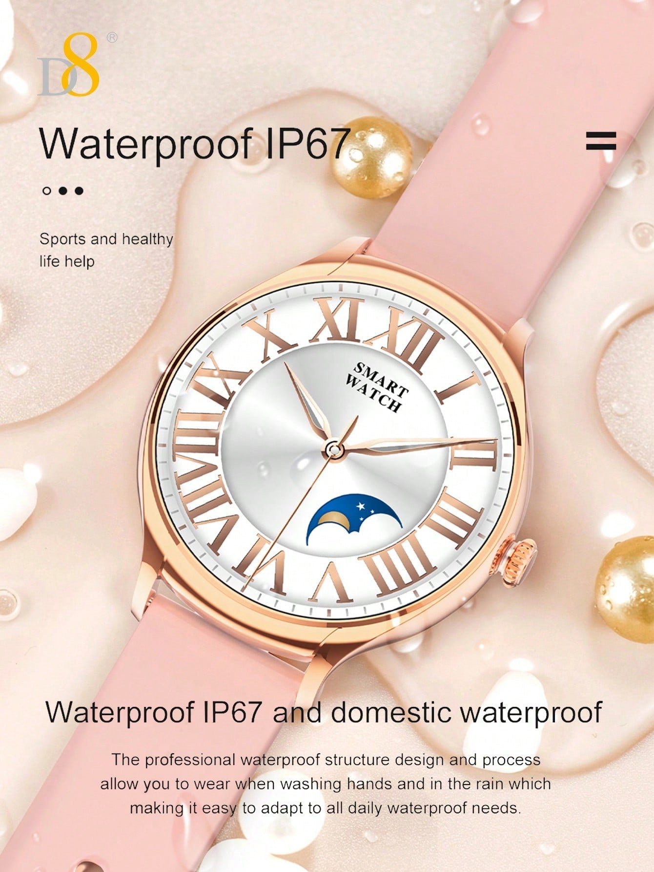 D8 Women's Smartwatch, 1.39" Touchscreen, Waterproof, 100+ Sports Modes