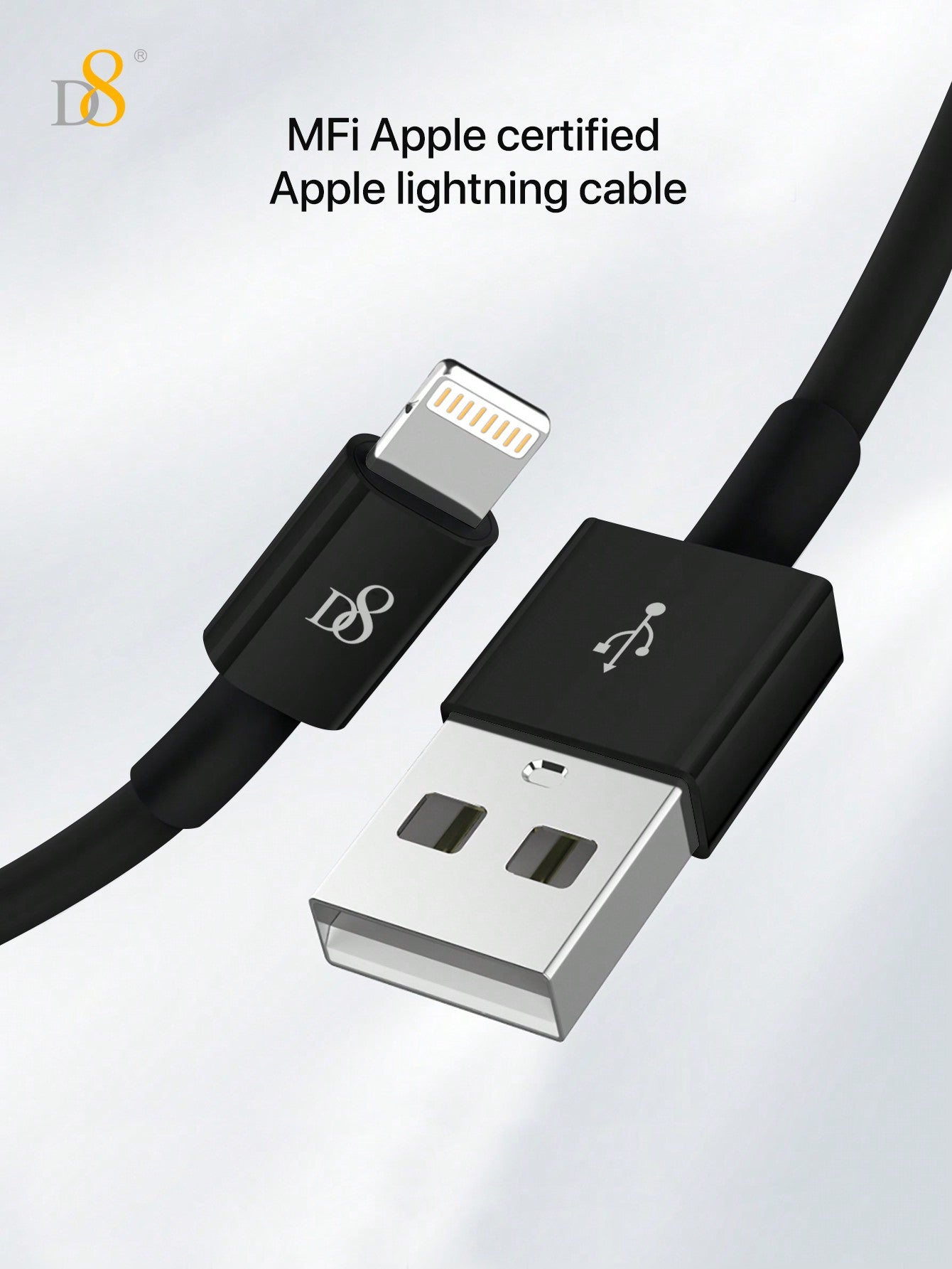 D8 MFi Certified iPhone Charger Cable (3.3FT, USB A to Lightning, 2.4A Fast Charging)