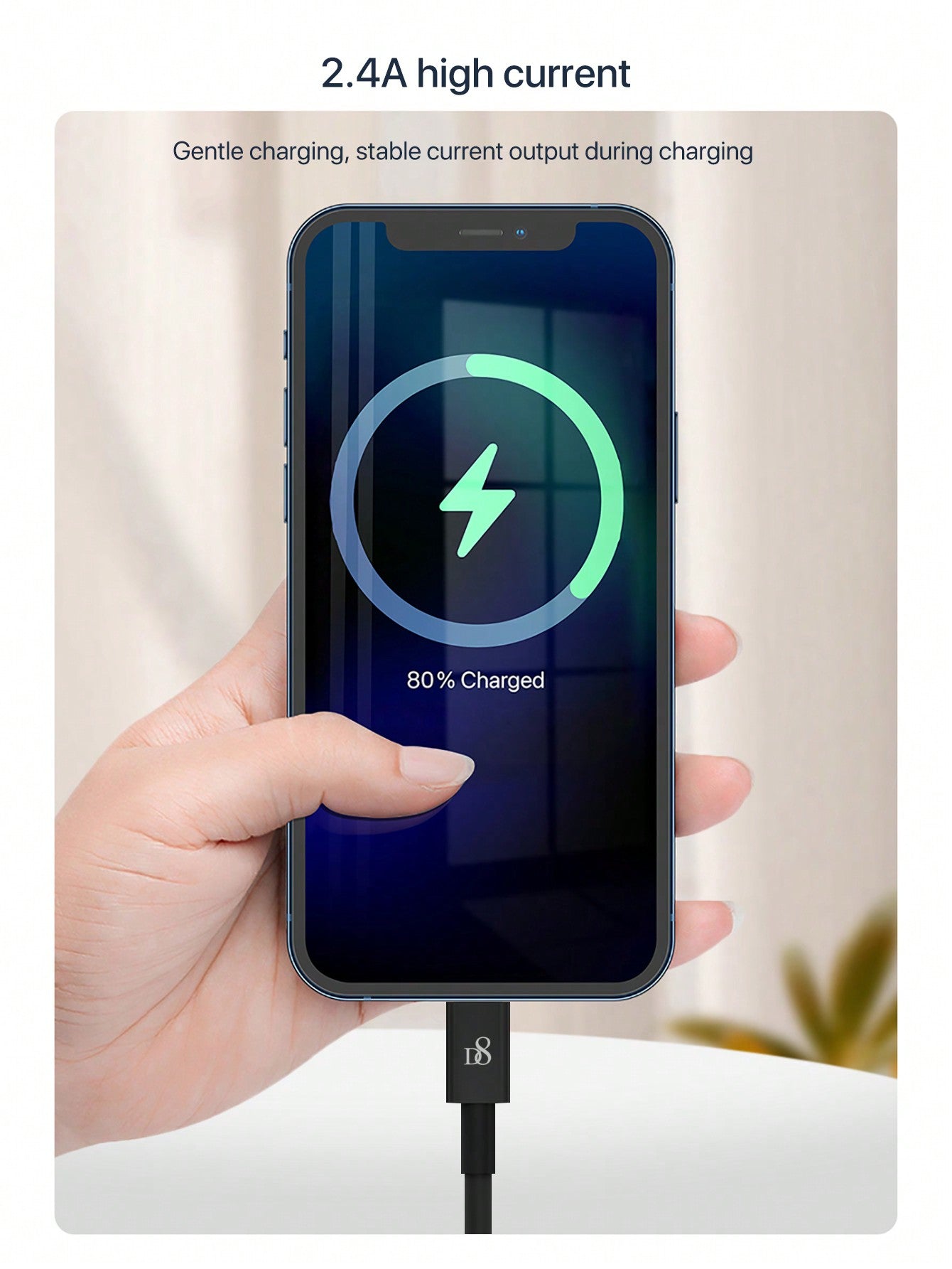 D8 MFi Certified iPhone Charger Cable (3.3FT, USB A to Lightning, 2.4A Fast Charging)