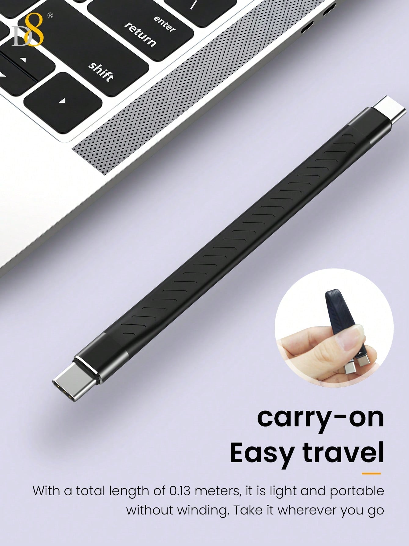 D8 USB C 3.1 Gen 2 Cable 10Gbps, 60W PD, 4K Video for MacBook/iPhone