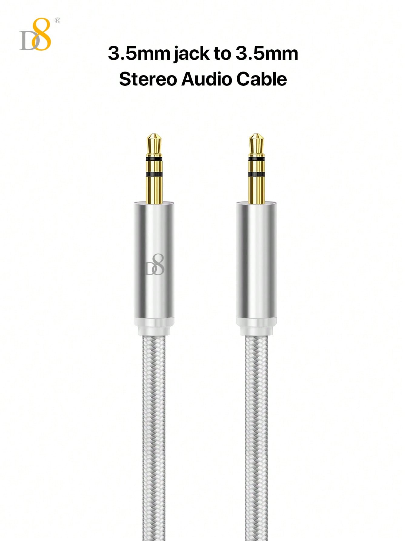 D8 1m 3.5mm Male-to-Male Aux Cable, for Cars, Headphones, Speakers & More