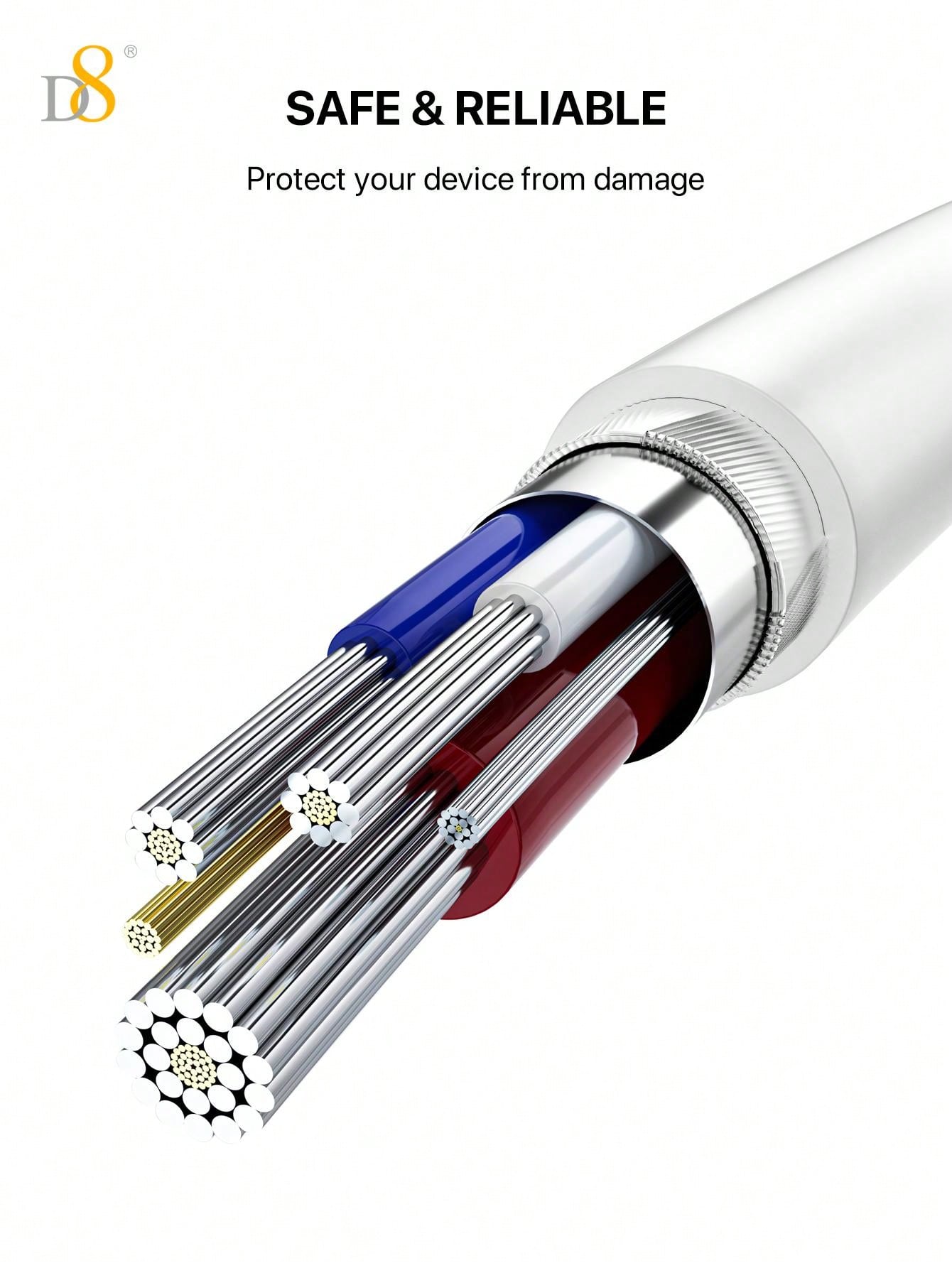 D8 MFi Lightning Cable 3-Pack, USB-C & USB-A, PD Fast Charge for iPhone/iPad