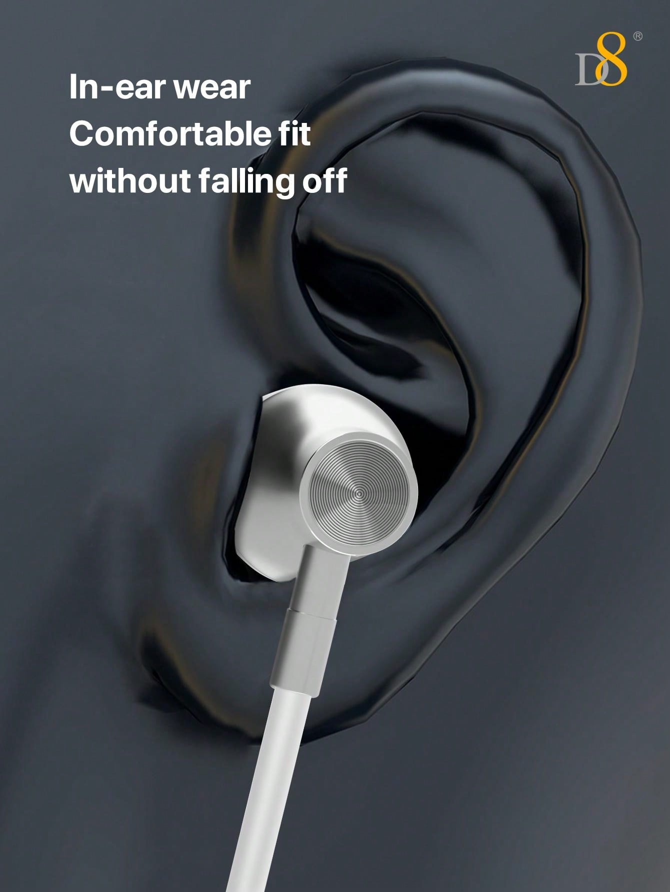 D8 MFi Certified Lightning Earbuds (2Pcs) with Mic Controller, Compatible with iPhone 14/13/12/11 Pro Max