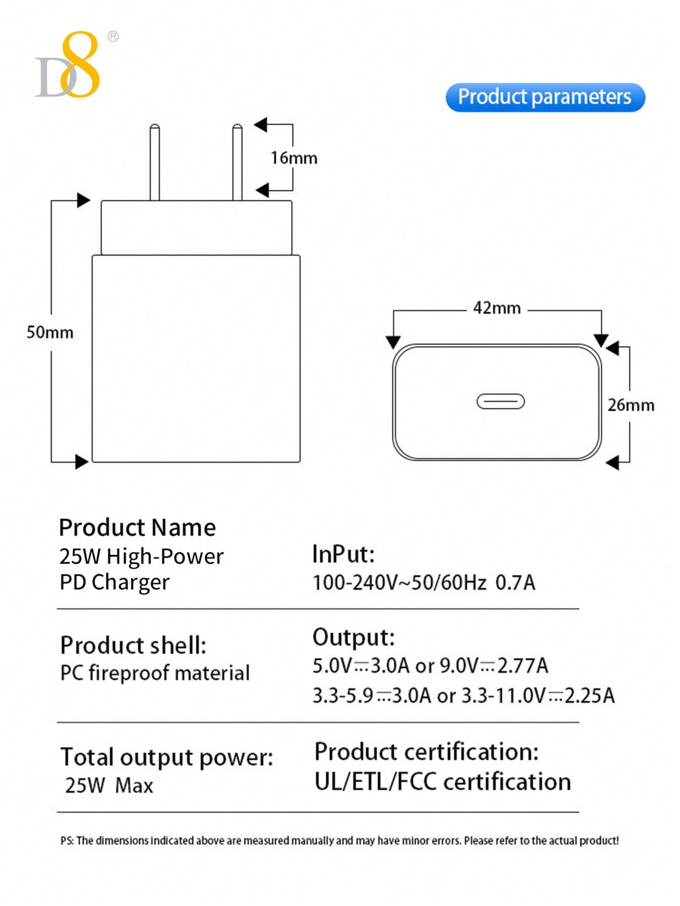 D8 1-Pack iPhone 15 Charger Fast Charging 25W USB C, 3.3FT Cable, Compatible with iPhone 16, iPad, Galaxy