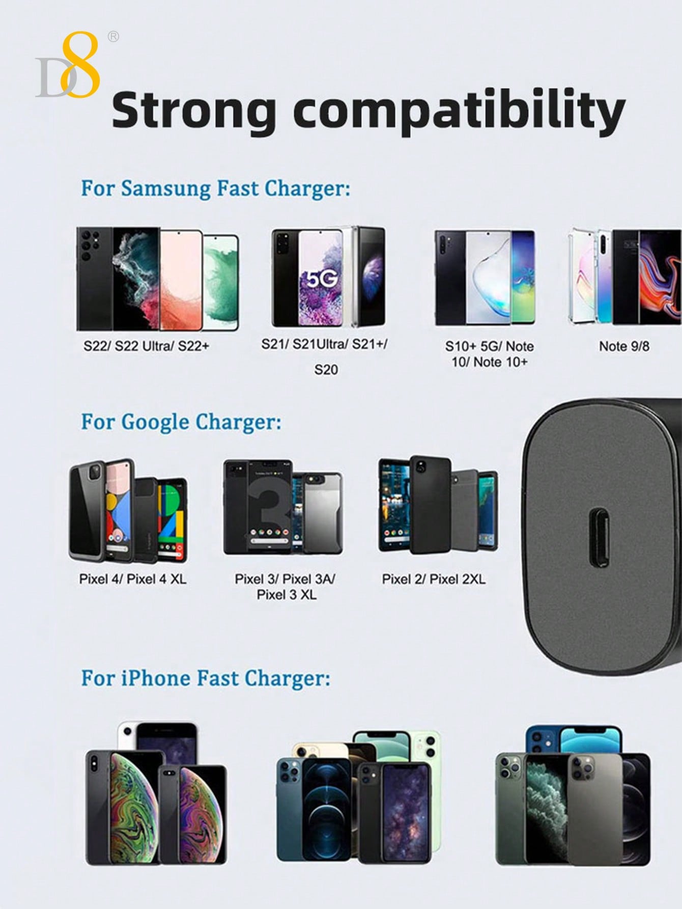 D8 1-Pack iPhone 15 Charger Fast Charging 25W USB C, 3.3FT Cable, Compatible with iPhone 16, iPad, Galaxy