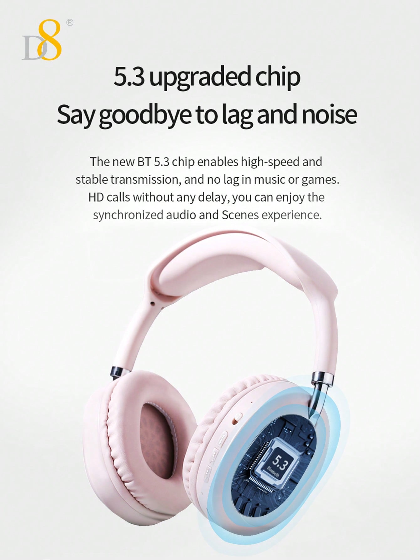 D8 Retractable Over-Ear Headphones, Wireless/Wired, 15H Playtime, Foldable