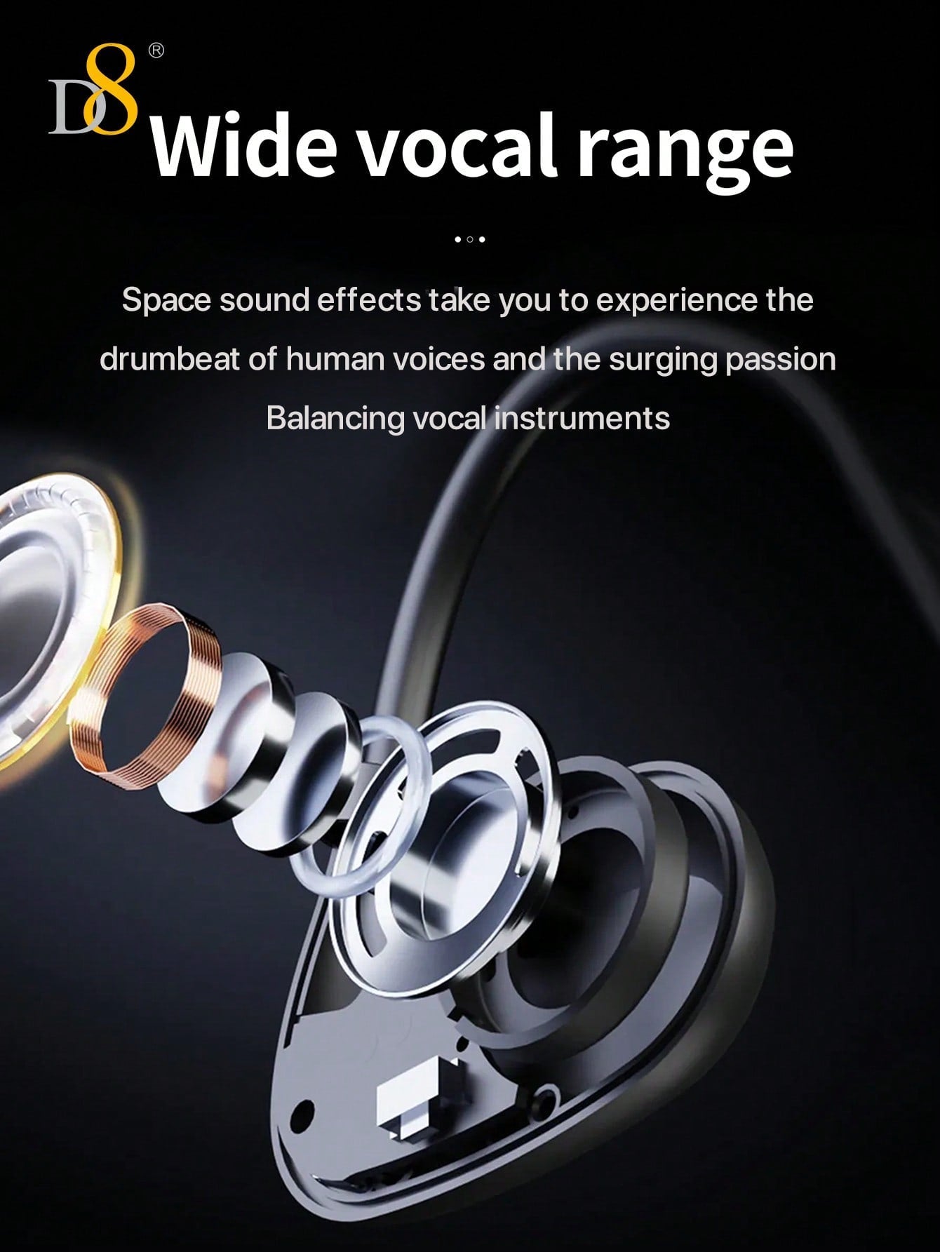 D8 Open-Ear Sport Headphones, 5.2 Stereo, Bass Boost, 7H Playtime, IPX5