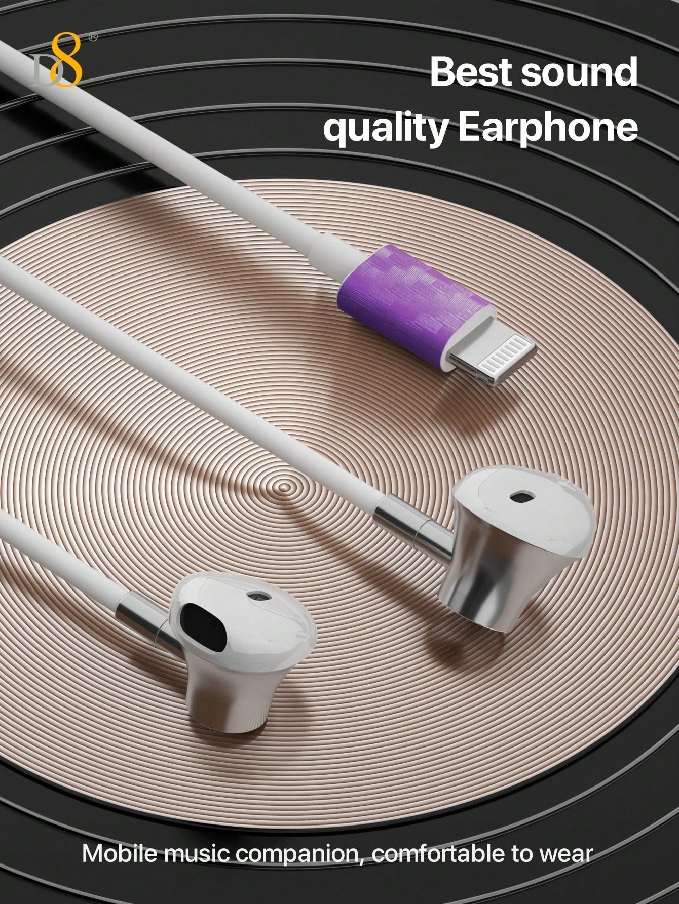 D8 Lightning Connector Headphones with Mic & Remote – MFi Certified Wired Earbuds