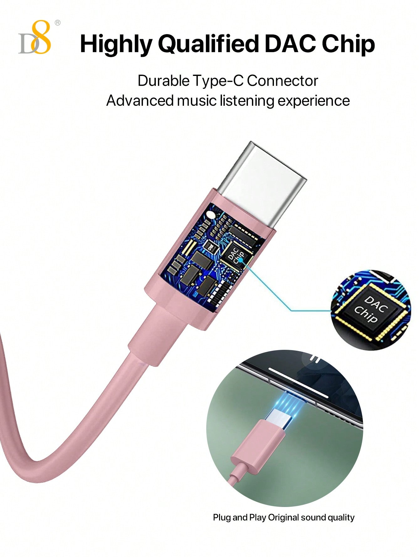 D8 Type C In-Ear Headphones with Mic & Volume Control - Compatible with iPhone 16, iPad, Galaxy S23