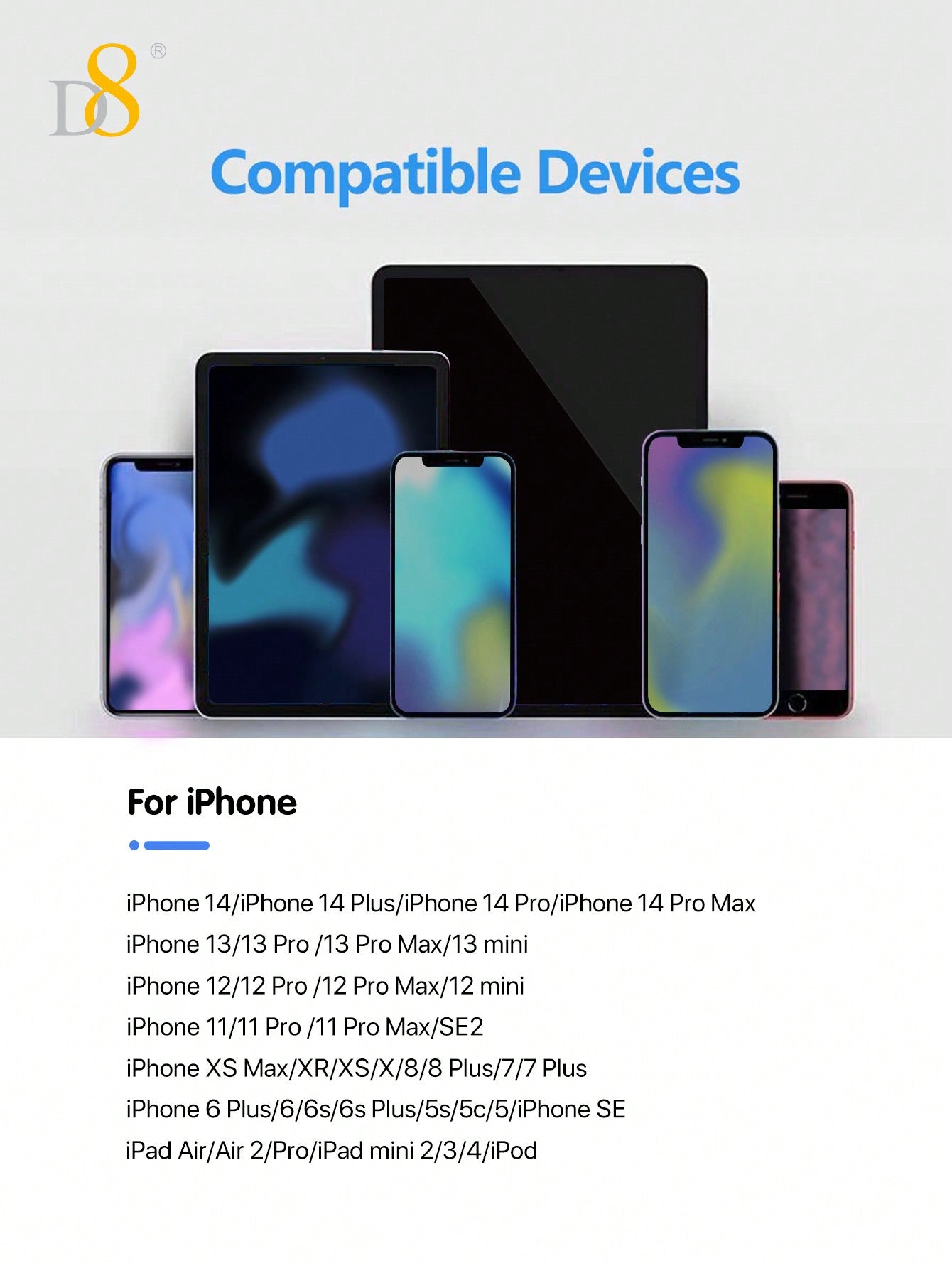 D8 iPhone AUX Cord, Lightning to 1/8" Stereo Cable, 3.3FT for iPhone Models