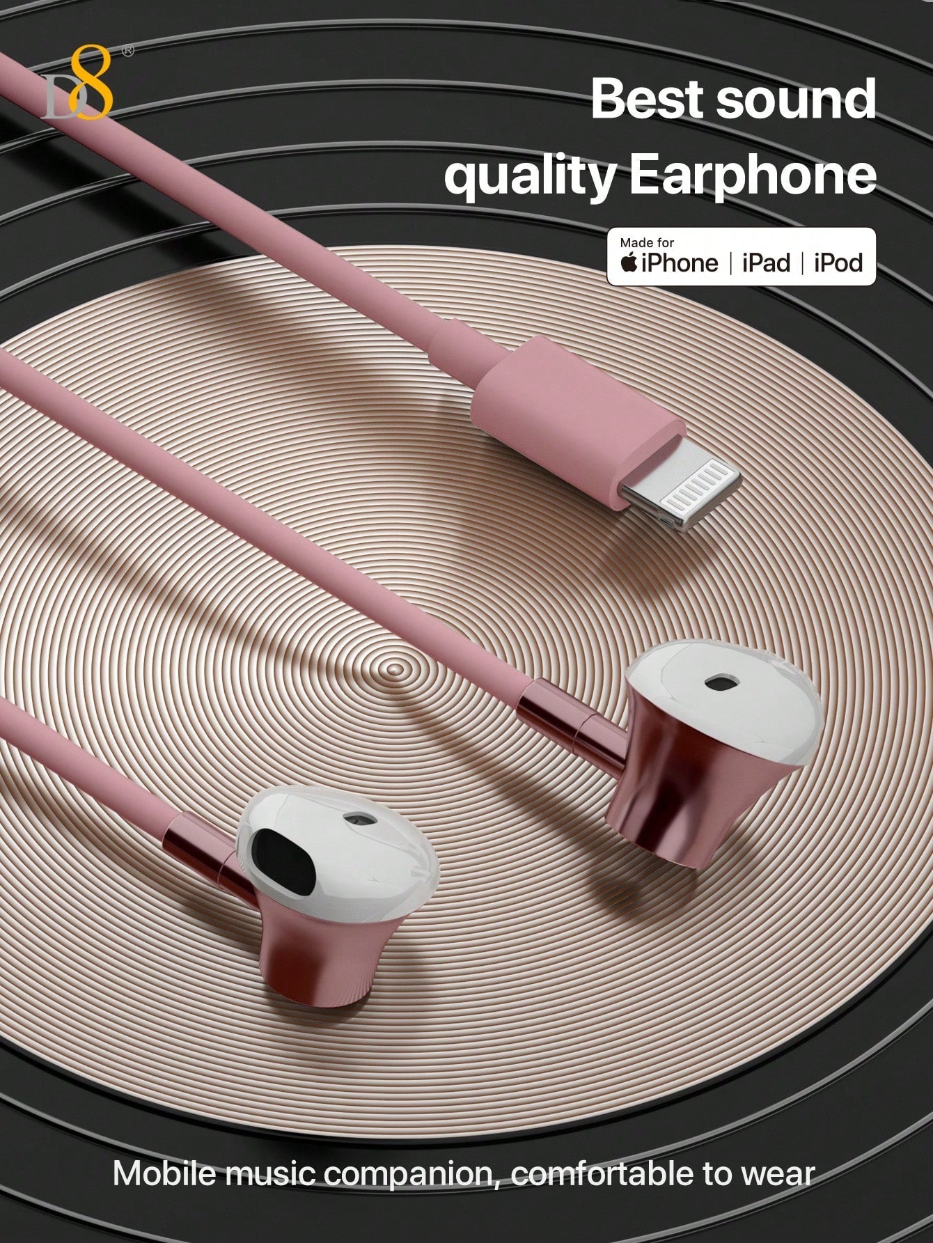 D8 2pcs Wired Headphones with Lightning Connector - Mic, Remote, Noise Isolation