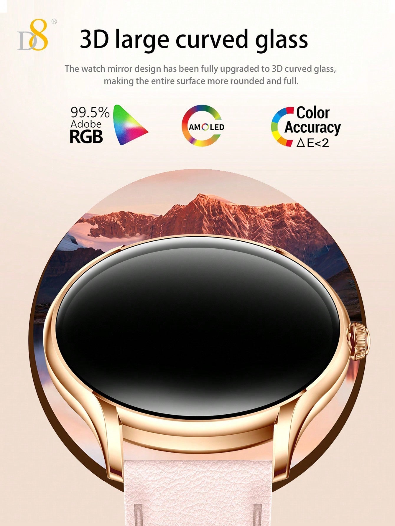 D8 Women's Smartwatch, 1.43" AMOLED, Calls, Fitness Tracker, 100+ Sports