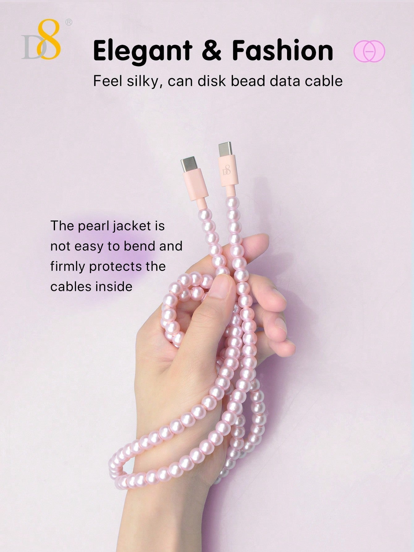 D8 USB-C to USB-C Cable, 3.3FT, 60W Fast Charge, Beaded Braided, for iPhone/iPad