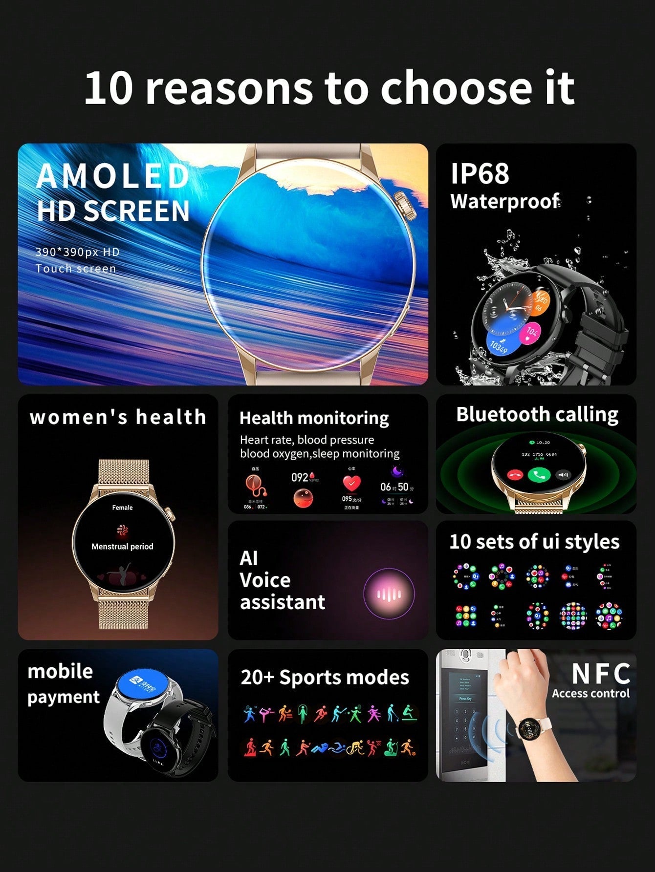 D8 1.3" Women's Smartwatch, Waterproof Fitness Tracker, 100+ Sports Modes