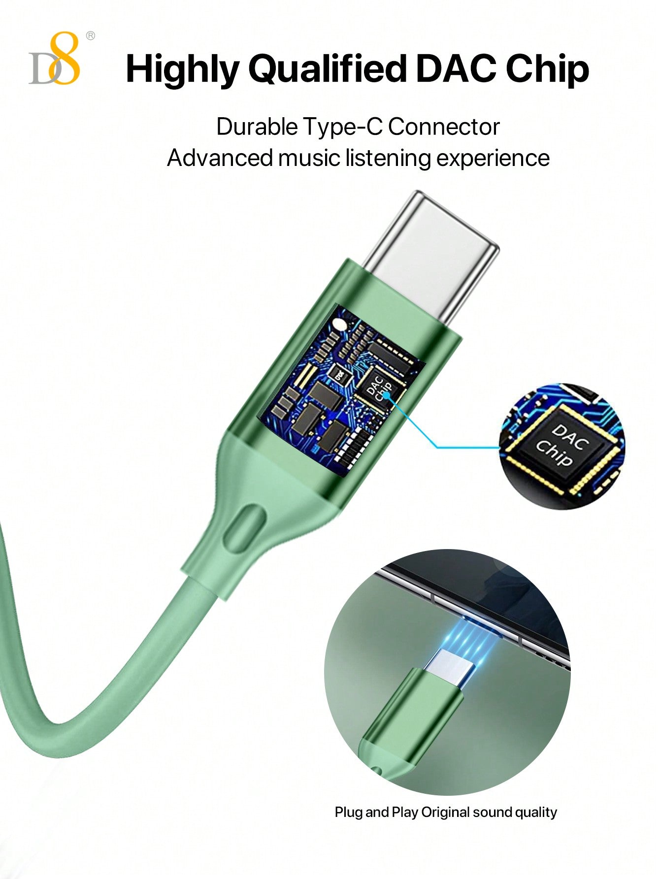 D8 USB-C In-Ear Headphones, Mic & Volume Control for iPhone/Galaxy/iPad