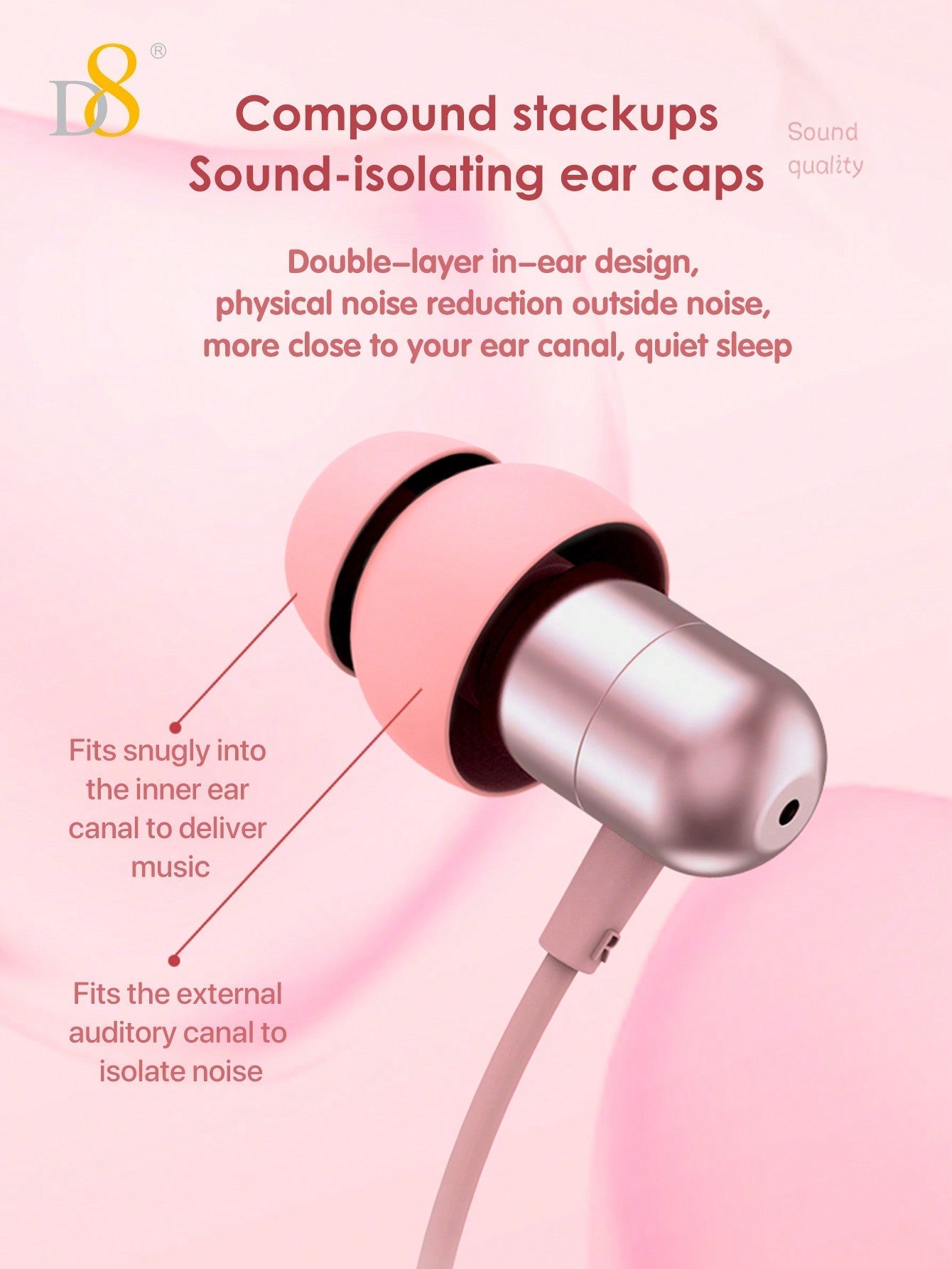 D8 USB-C Sleep Headphones, Wired Earbuds, Bass & Noise Isolation, iPhone/Android