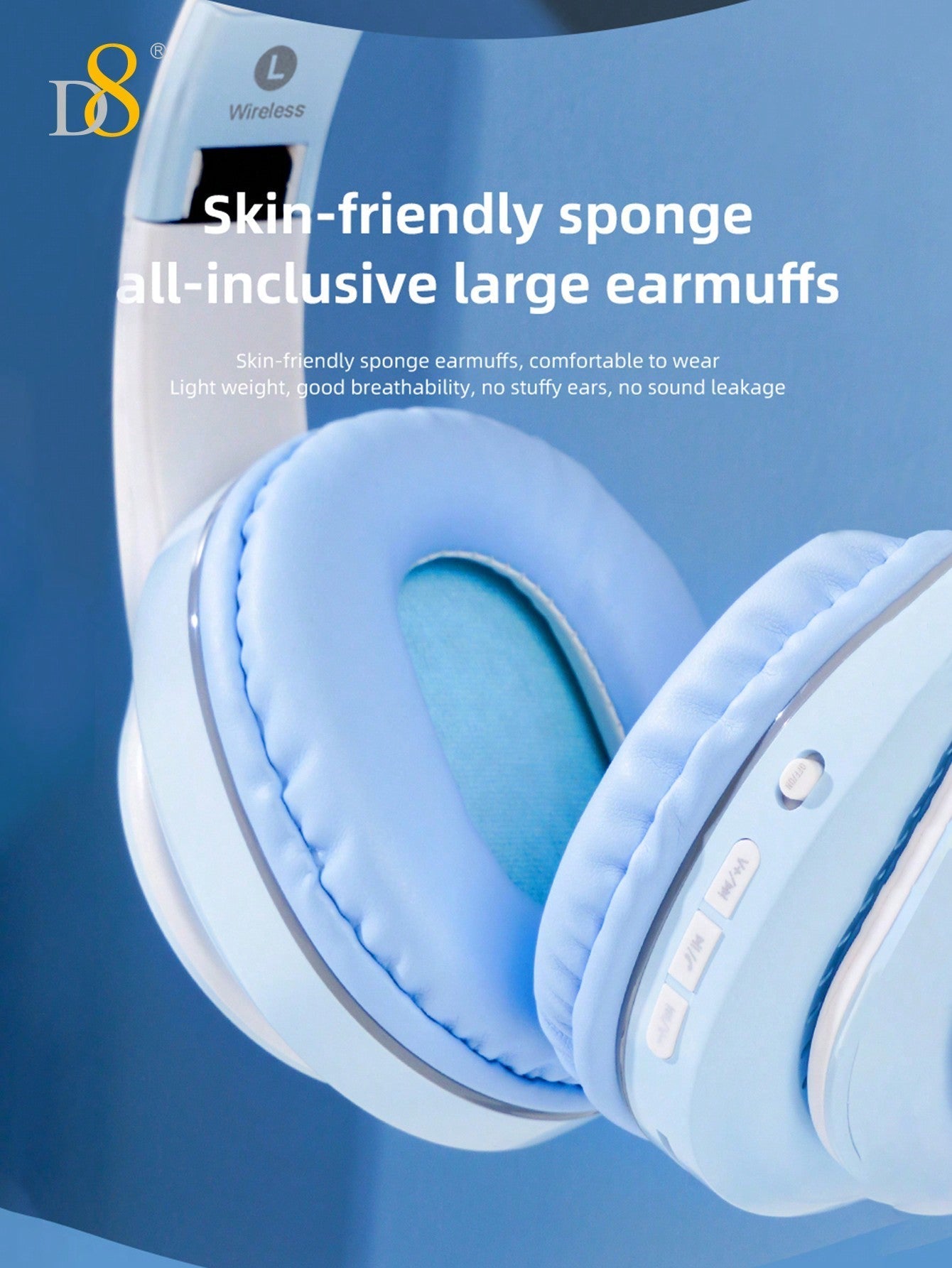 D8 Over-Ear Headphones, 15H Playtime, 6 EQ Modes, Foldable, HiFi Deep Bass