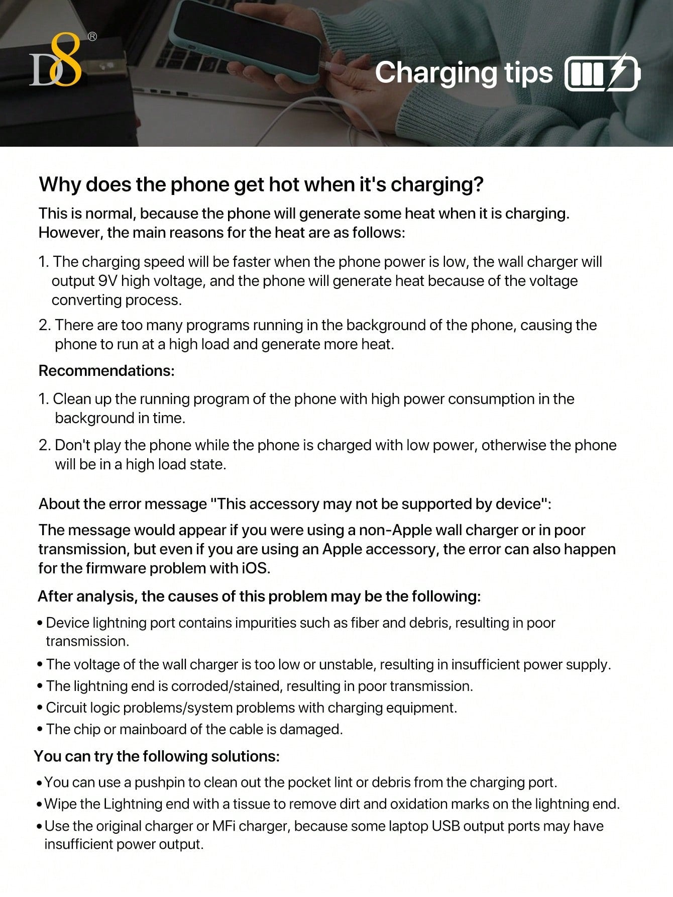 D8 MFi Certified USB-A to Lightning Charger Cable, 2.4A Fast Charging (0.25M/1M/1.5M/2M)