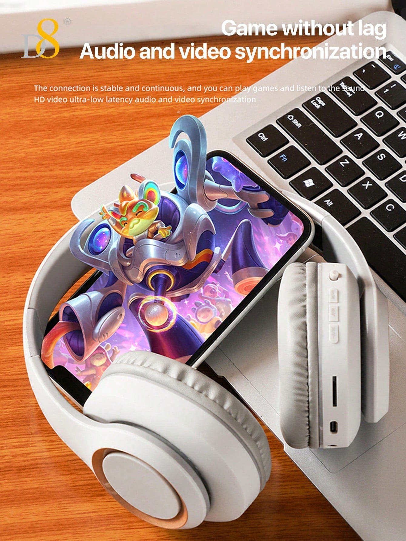 D8 Over-Ear Headphones, Wireless/Wired, Foldable, Mic & Deep Bass, 15H Playtime