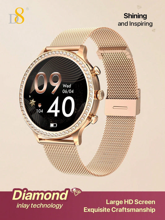 D8 Women's Smartwatch, 1.32", IP68 Waterproof, Diamond Bezel, 100+ Sports