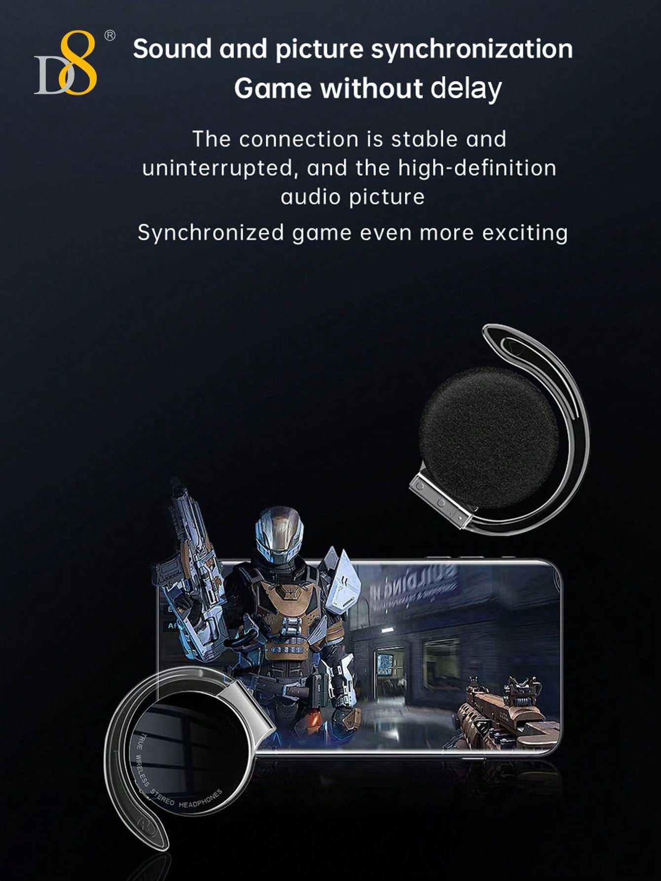 D8 Open-Ear Wireless Headphones, Bass Stereo, 15H Playtime, Waterproof Mic