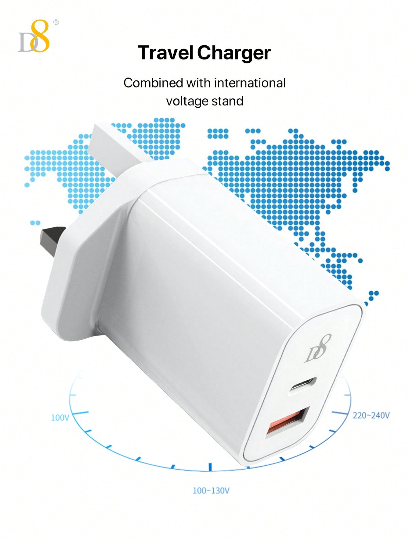 D8 20W USB C Charger Block - Dual Port PD & QC 3.0 Wall Adapter for iPhone 15, iPad, Galaxy