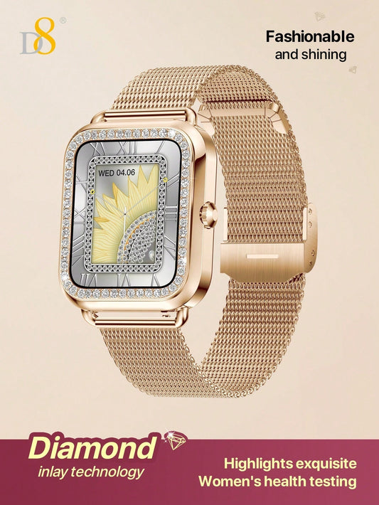 D8 Women's Smartwatch, 1.59", IP68 Waterproof, Diamond Bezel, 100+ Sports