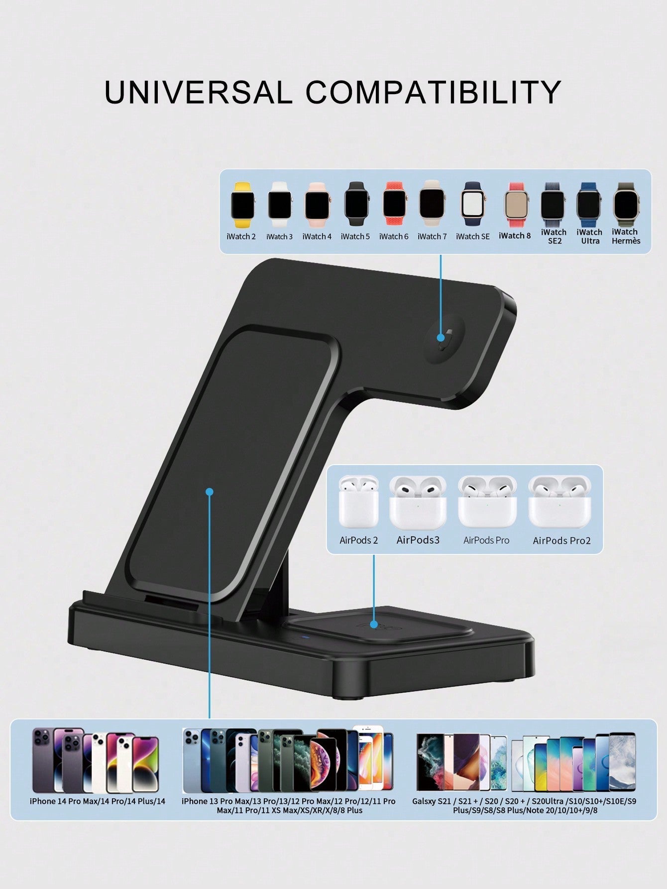 D8 3-in-1 Wireless Charger, for iPhone/Watch/AirPods, Ideal Gift Station