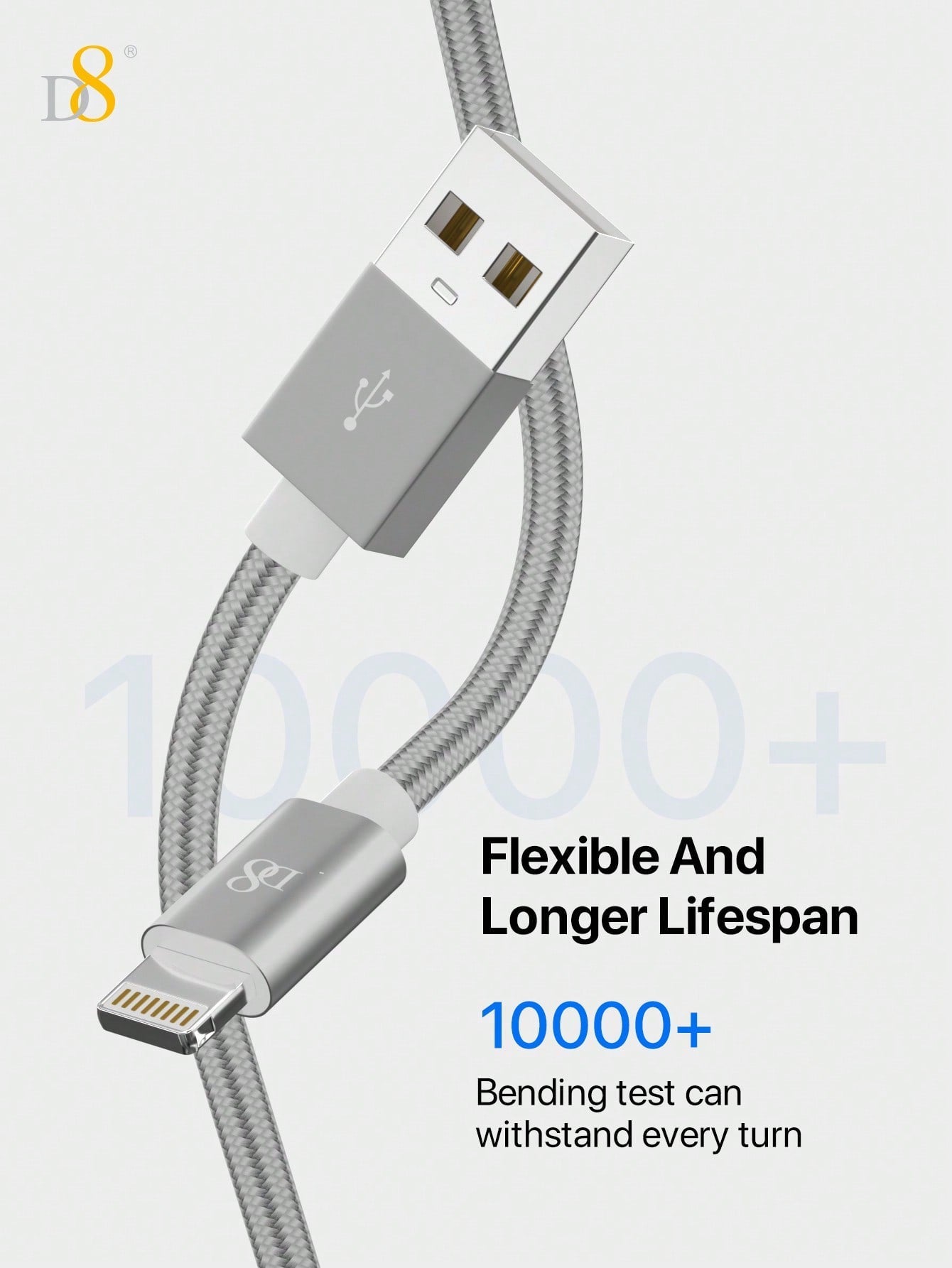 D8 3.3ft Premium Nylon USB-A to Lightning Cable, MFi Certified iPhone Charger