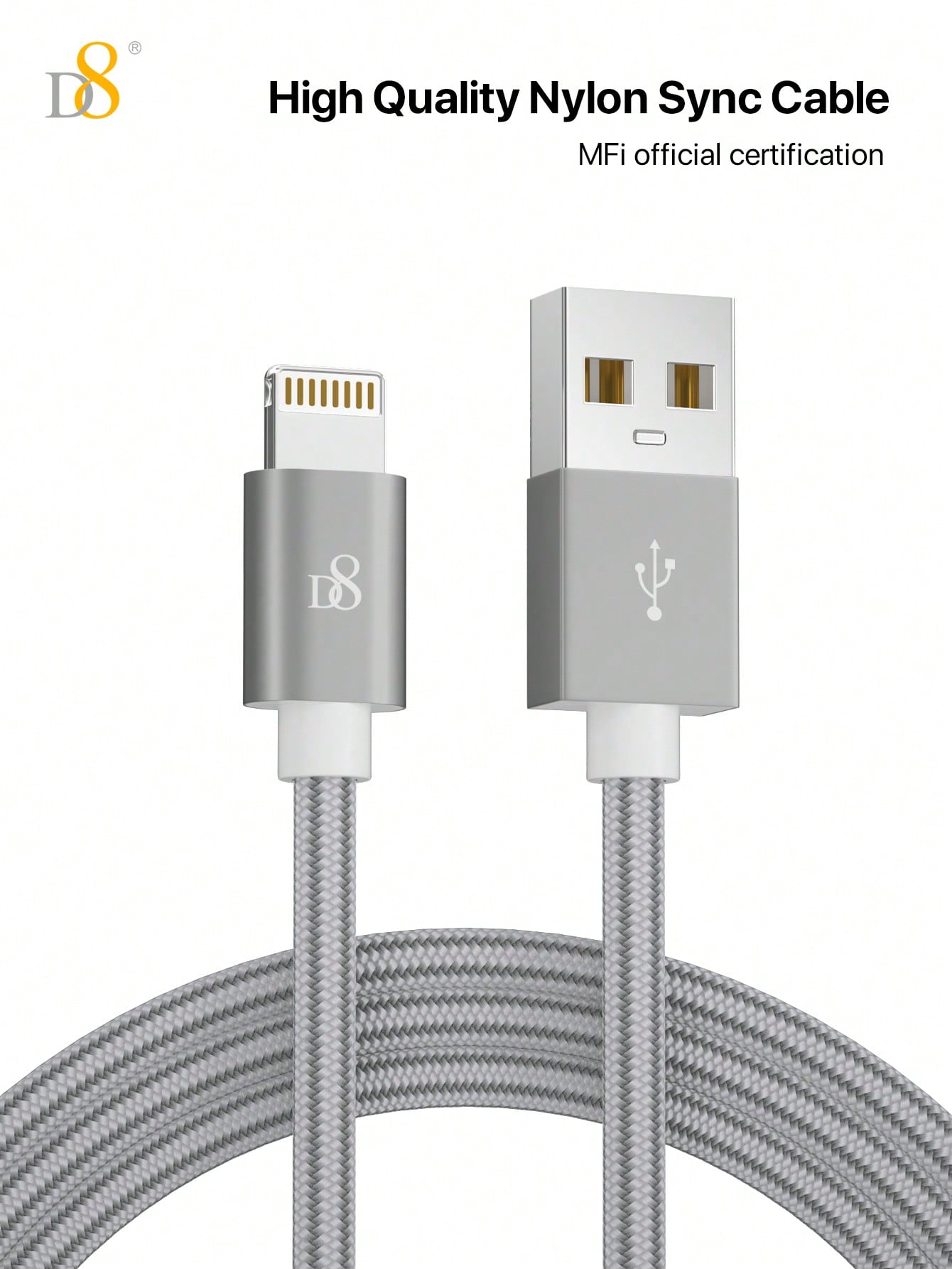 D8 3.3ft Premium Nylon USB-A to Lightning Cable, MFi Certified iPhone Charger