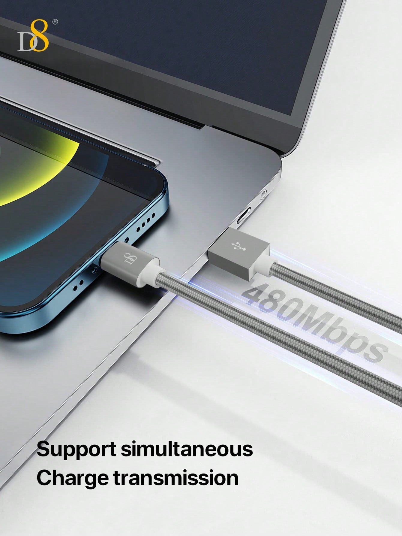 D8 3.3ft Premium Nylon USB-A to Lightning Cable, MFi Certified iPhone Charger