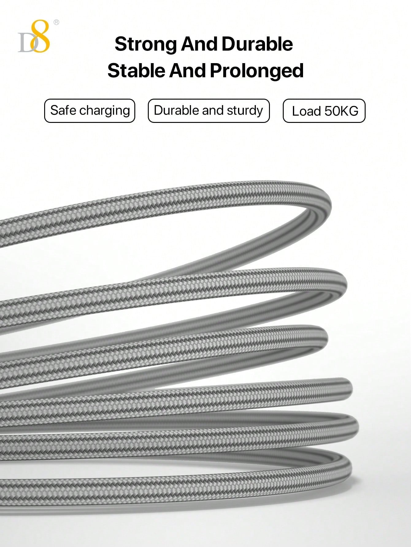 D8 3.3ft Premium Nylon USB-A to Lightning Cable, MFi Certified iPhone Charger