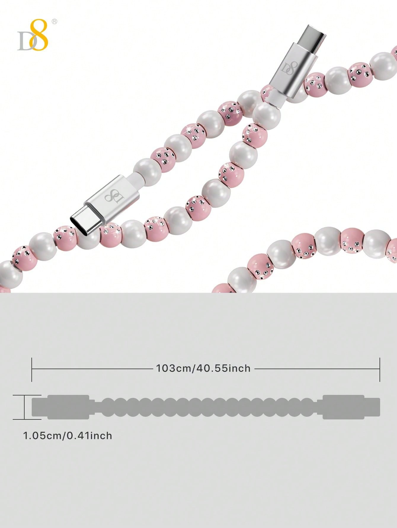 D8 USB C to Type C Cable – 3.3ft PD 60W Fast Charging, Beaded Braided Cord, Compatible with iPhone 15, iPad Pro, Galaxy S22