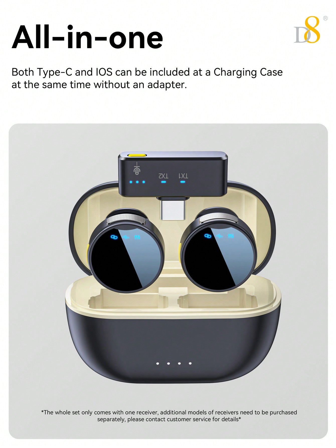 D8 Wireless Lavalier Mic, Auto Sync, Noise Reduction, 23H Battery, Pro Audio