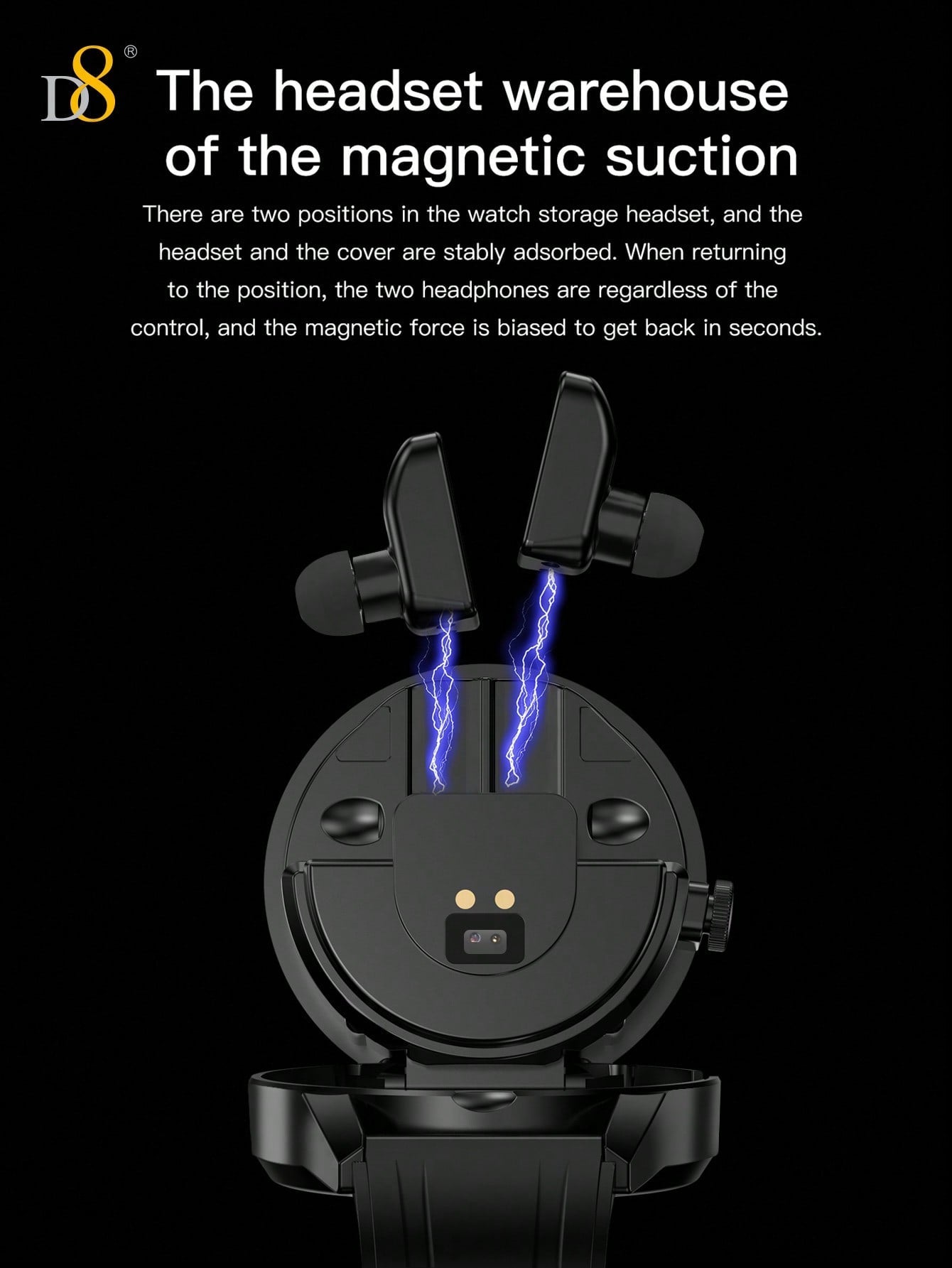 D8 2-in-1 Smartwatch with Earbuds, Fitness Tracker, 100+ Sports Modes, iOS/Android